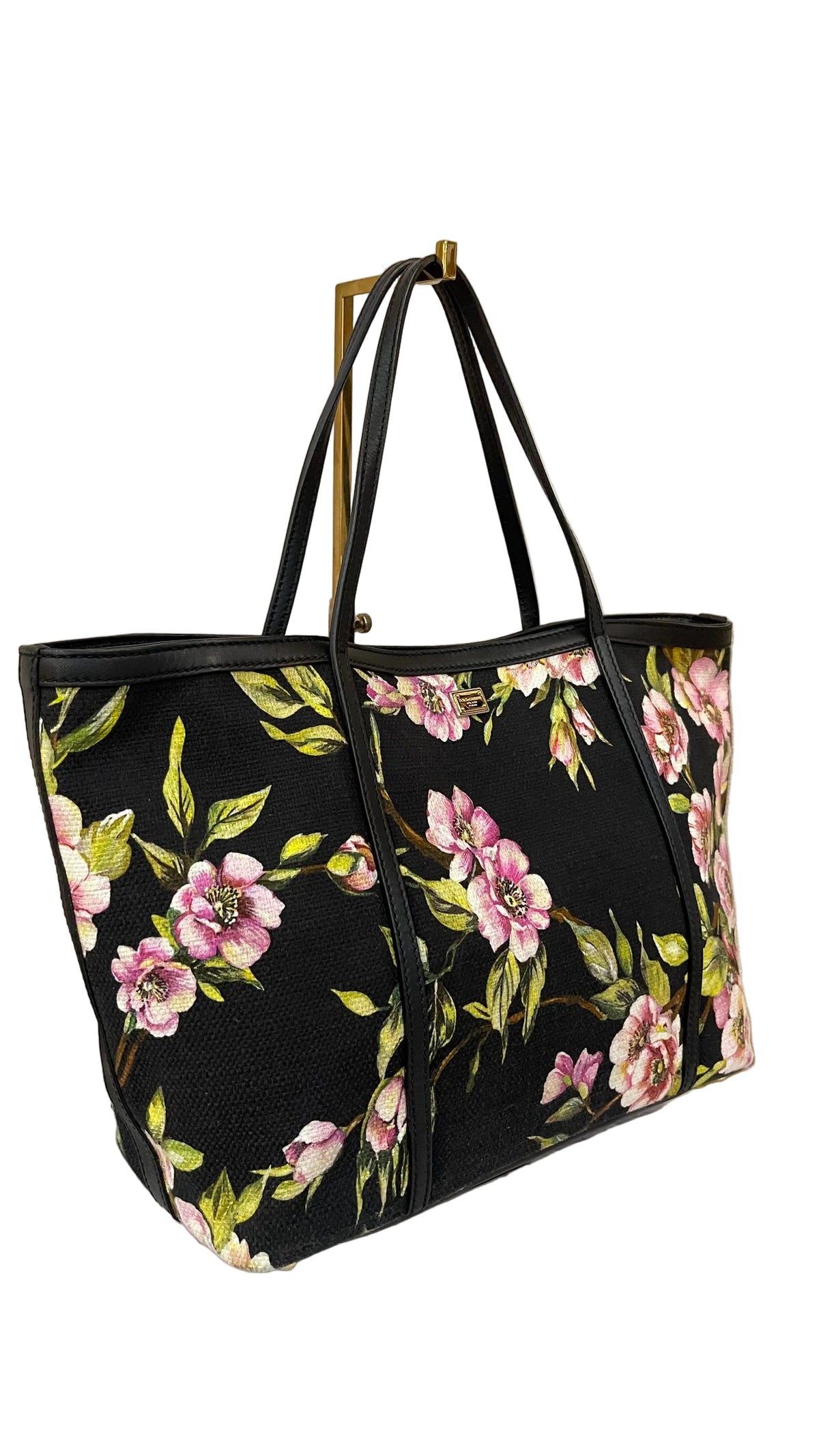 Dolce & Gabbana PRE OWNED Floral Peony Shopper Tote Bag Black Pink