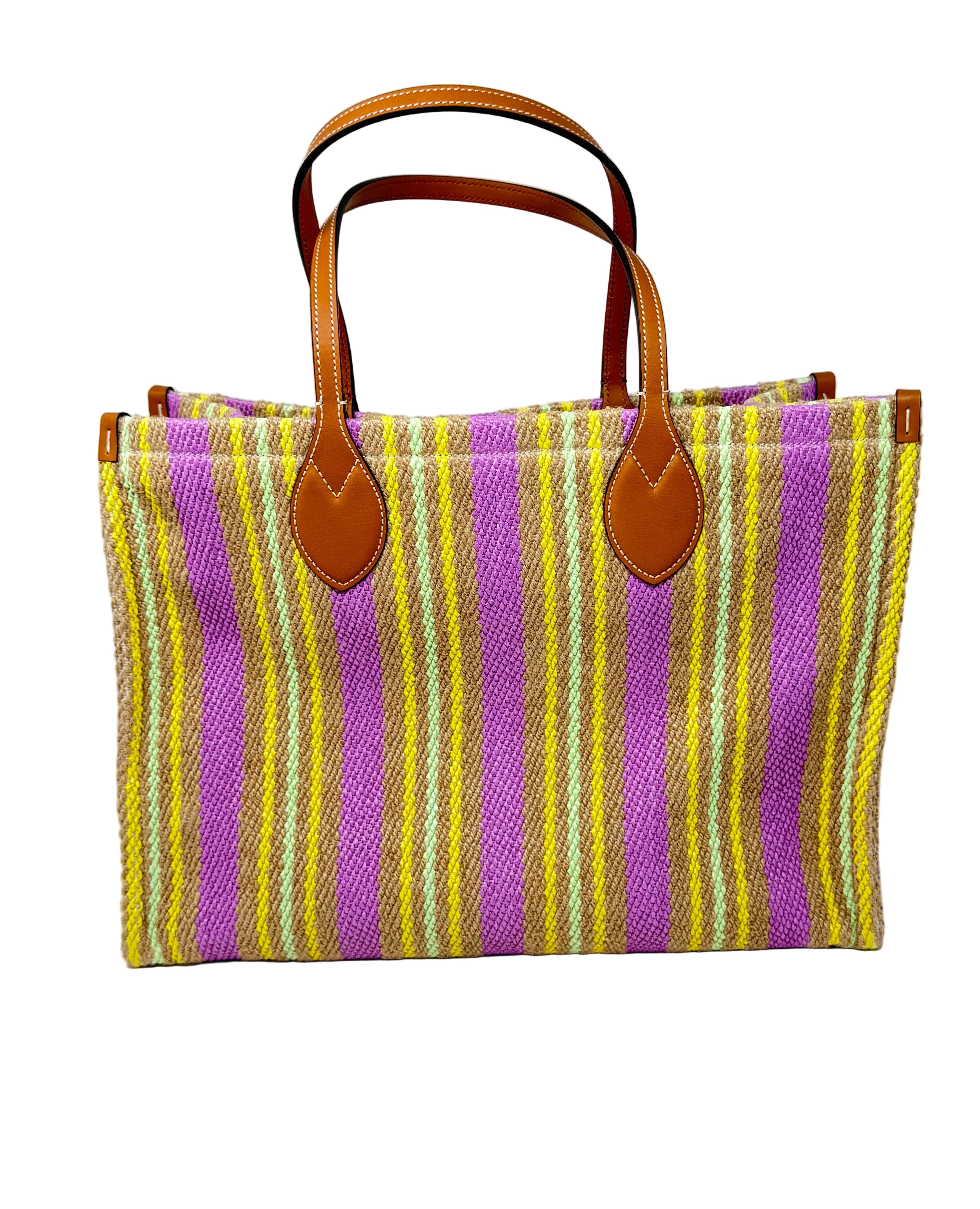 Gucci Jute Tote Multicolored Striped Leather