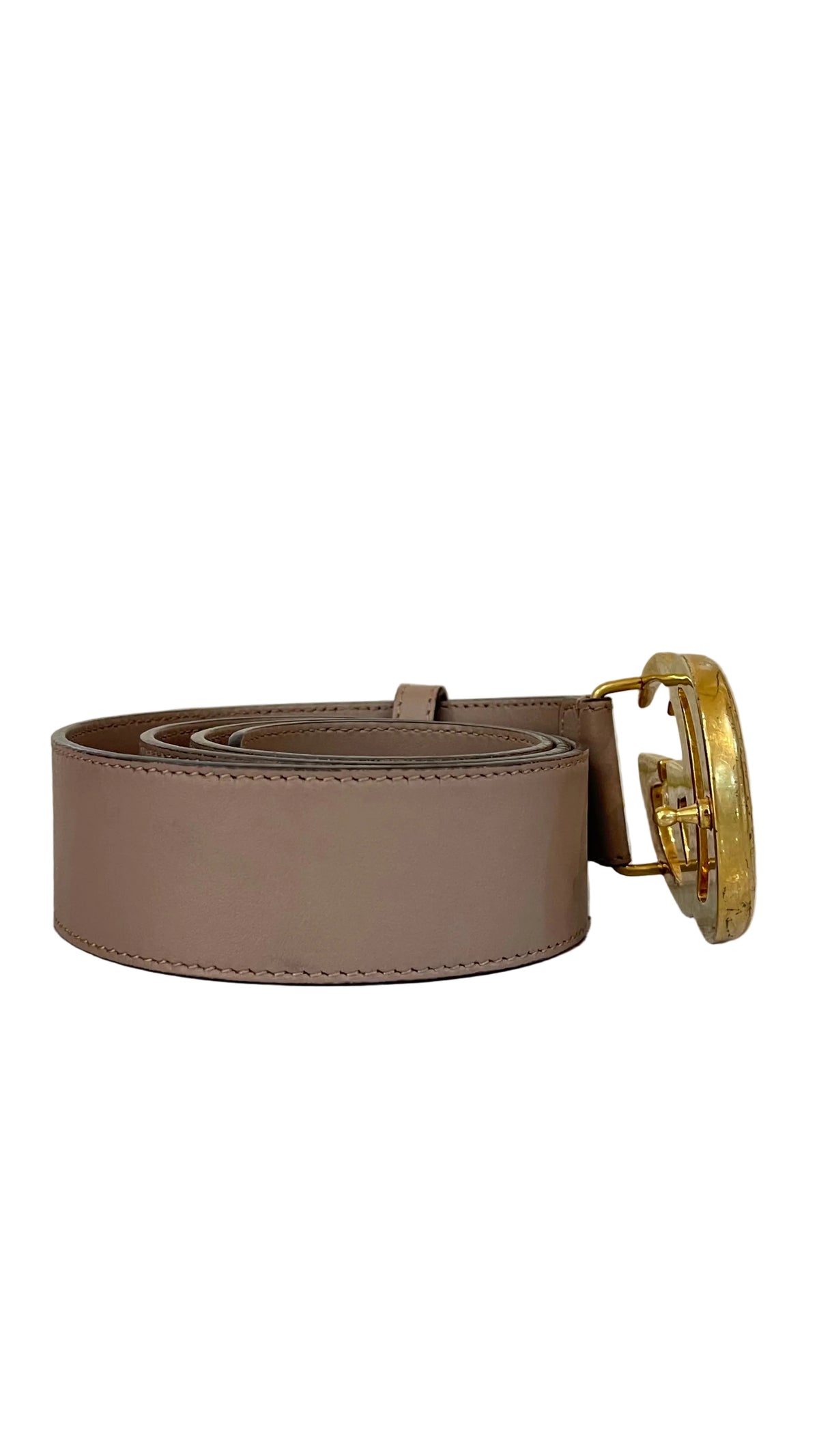 Gucci GG Marmont Wide Belt — Dusty Rose / Antique Gold
