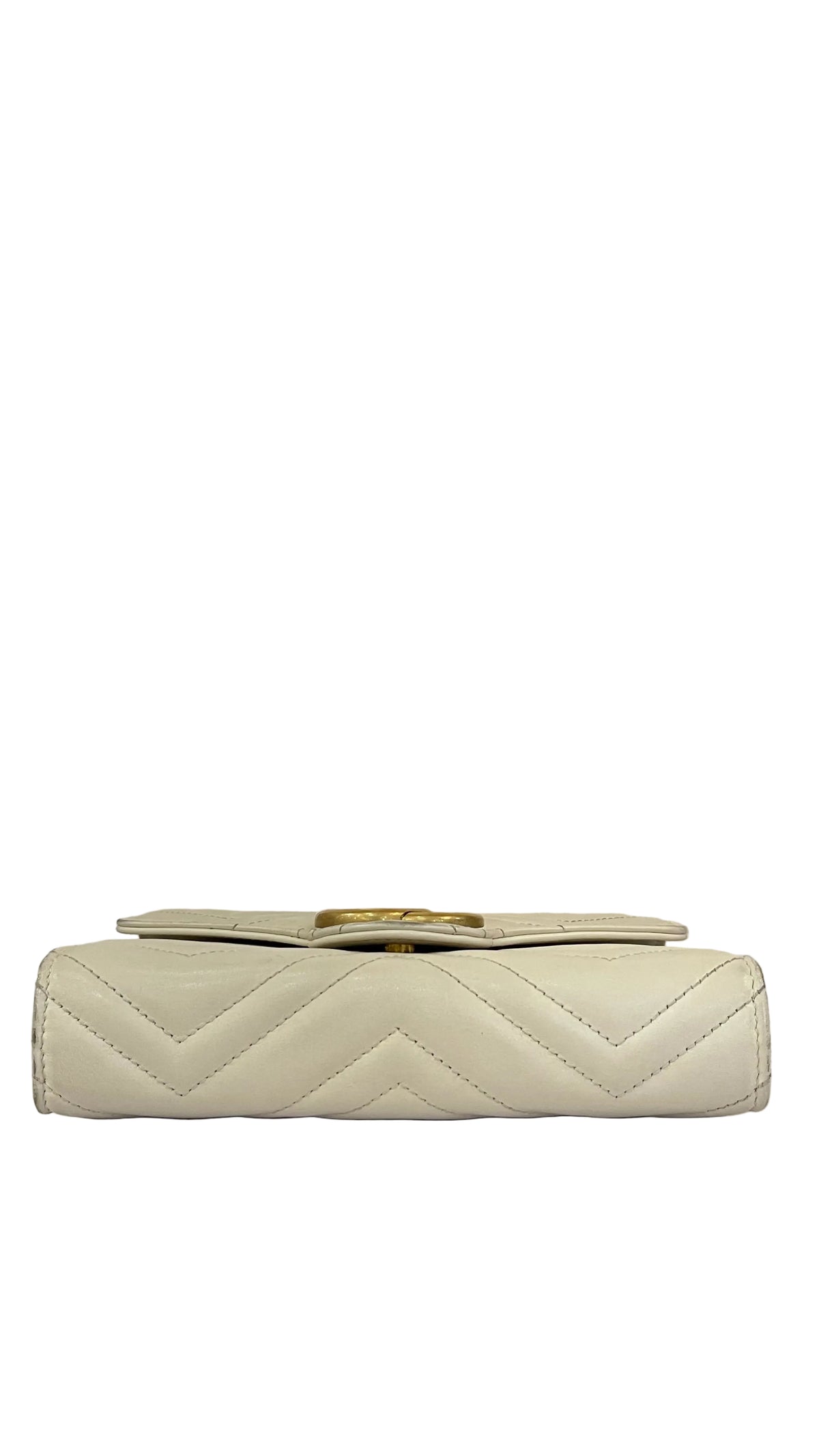 Gucci PRE OWNED Calfking Matelasse GG Marmont Chain Wallet Mystic White