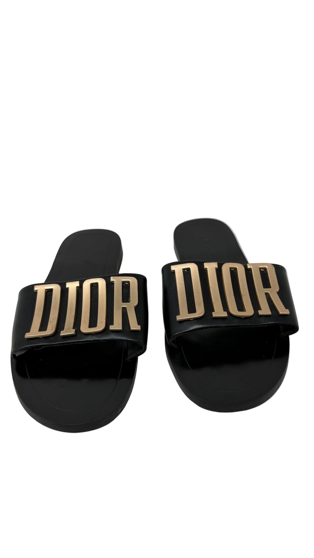 Dior PRE OWNED Slide Sandals Black Gold Logo US 39