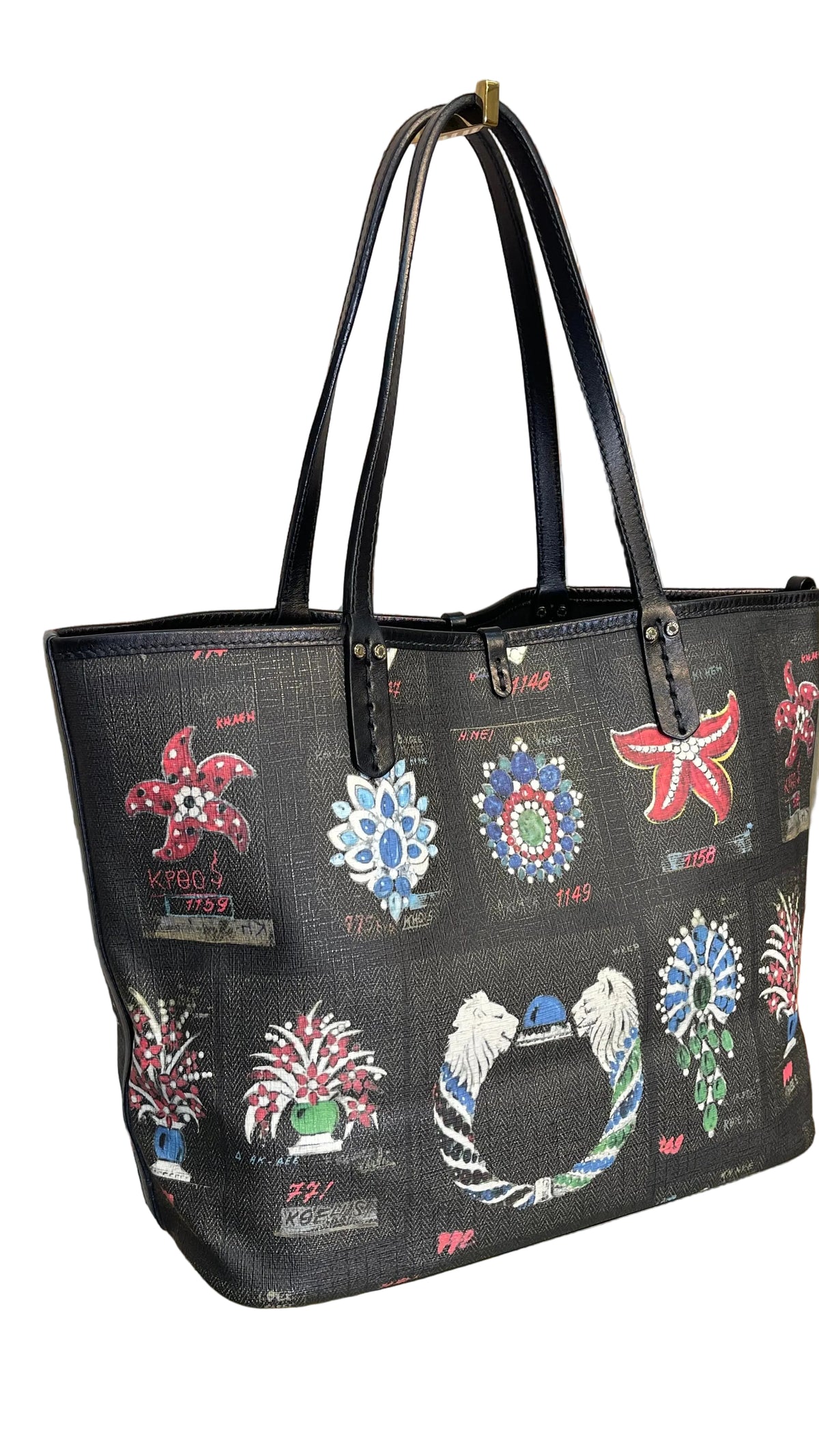 Bvlgari PRE OWNED Cabochon Jewel Print Tote Bag Black