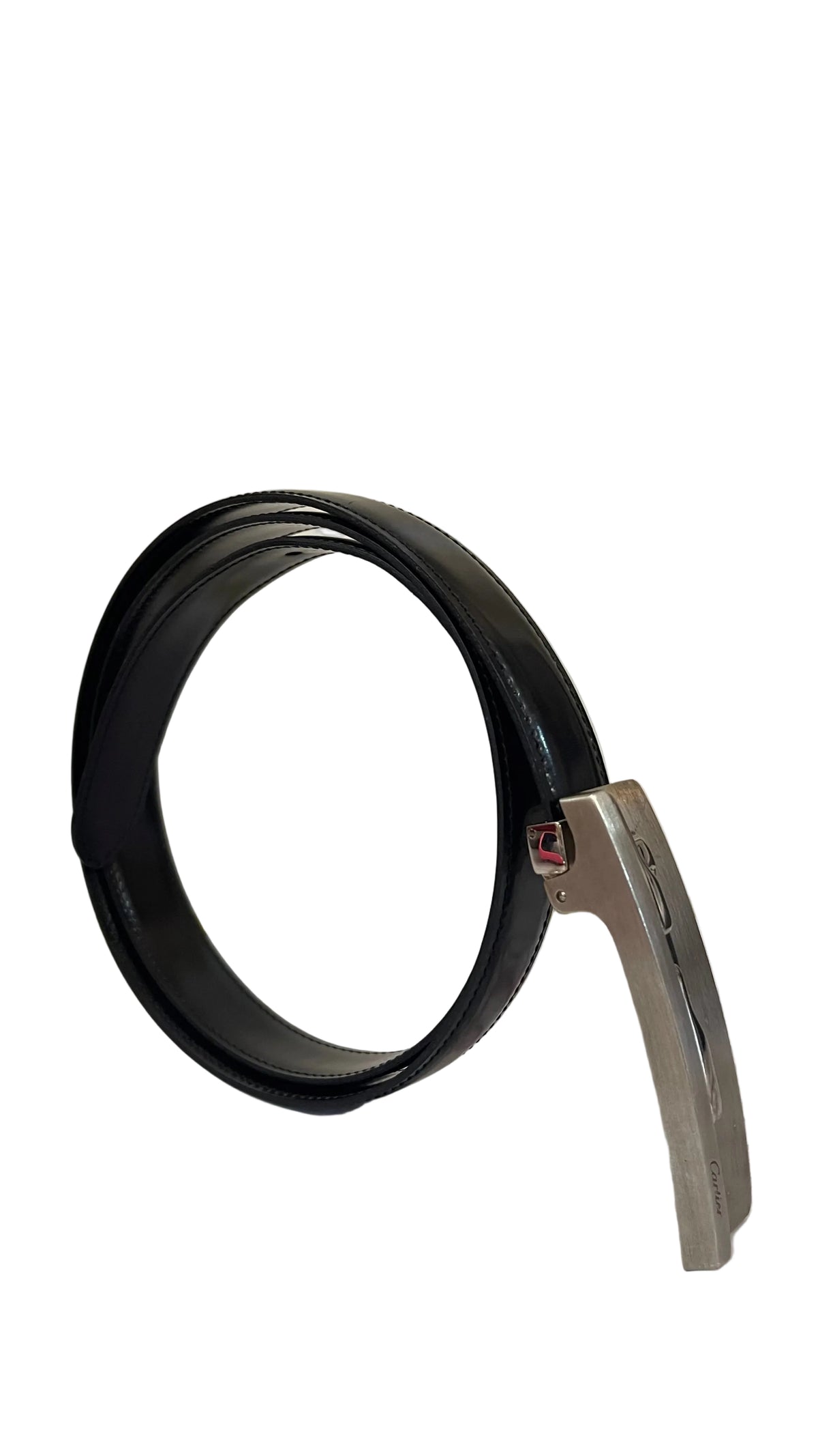 Panthere de Cartier Belt PRE OWNED Black Leather Silver Buckle Size