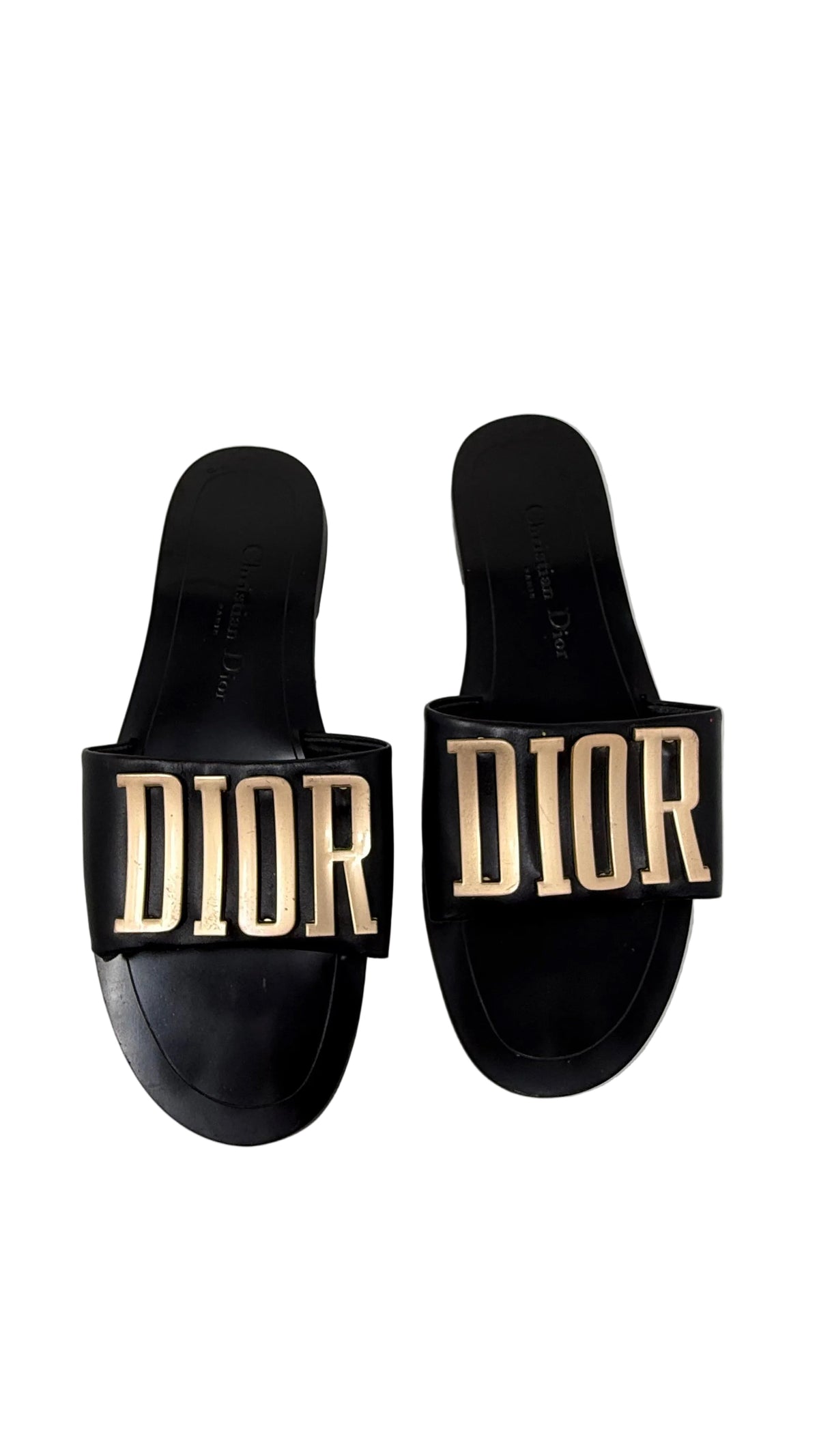 Dior PRE OWNED Slide Sandals Black Gold Logo US 39