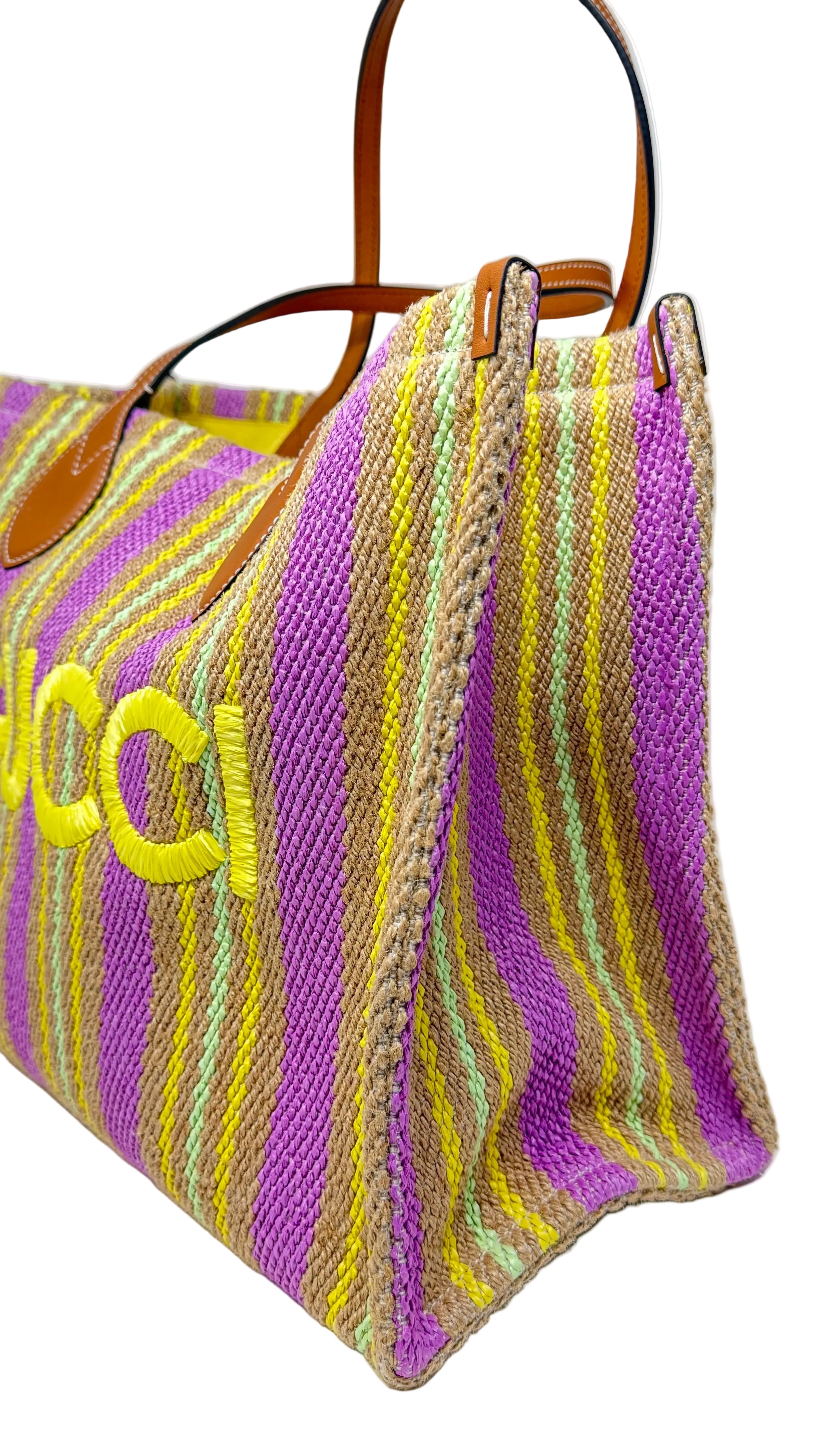 Gucci Jute Tote Multicolored Striped Leather