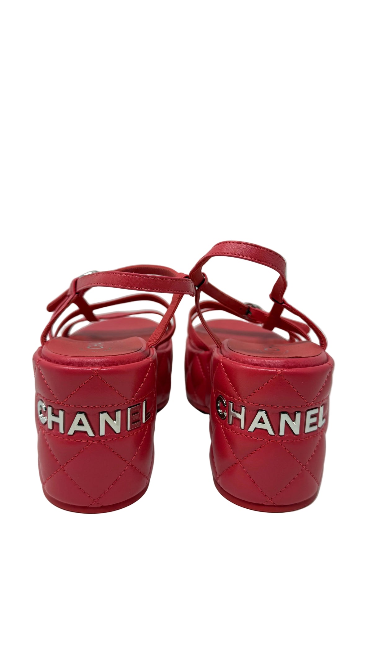 Chanel Sandals Wedge Red