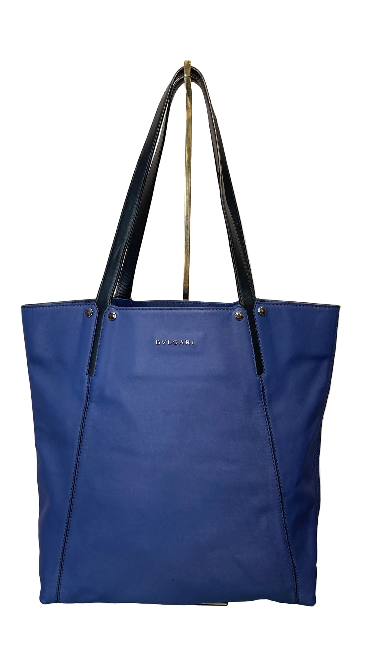 Bvlgari PRE OWNED Nylon & Leather Tote Bag Navy Blue