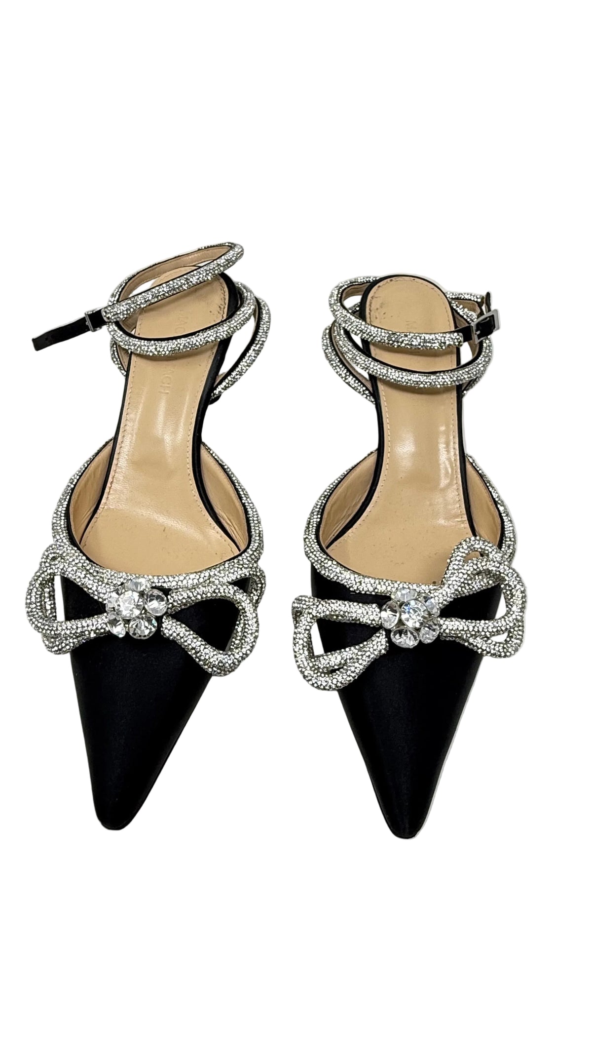 Mach & Mach Preloved Double Bow Kitten Heel | Satén Negro & Cristales | Talla 39