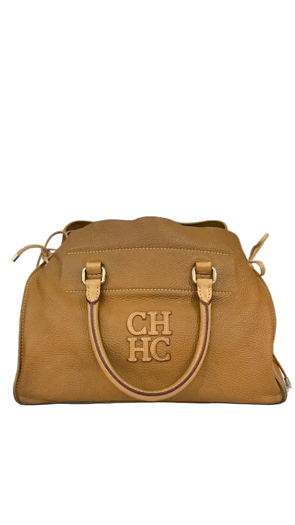 Carolina Herrera CHHC Satchel Tote | Cuero Pebbled Camel | Logo Bordado