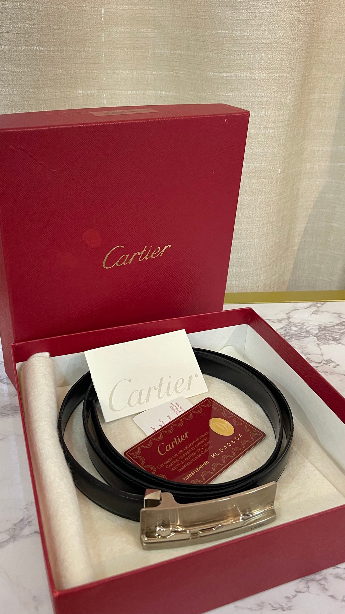 Panthere de Cartier Belt PRE OWNED Black Leather Silver Buckle Size