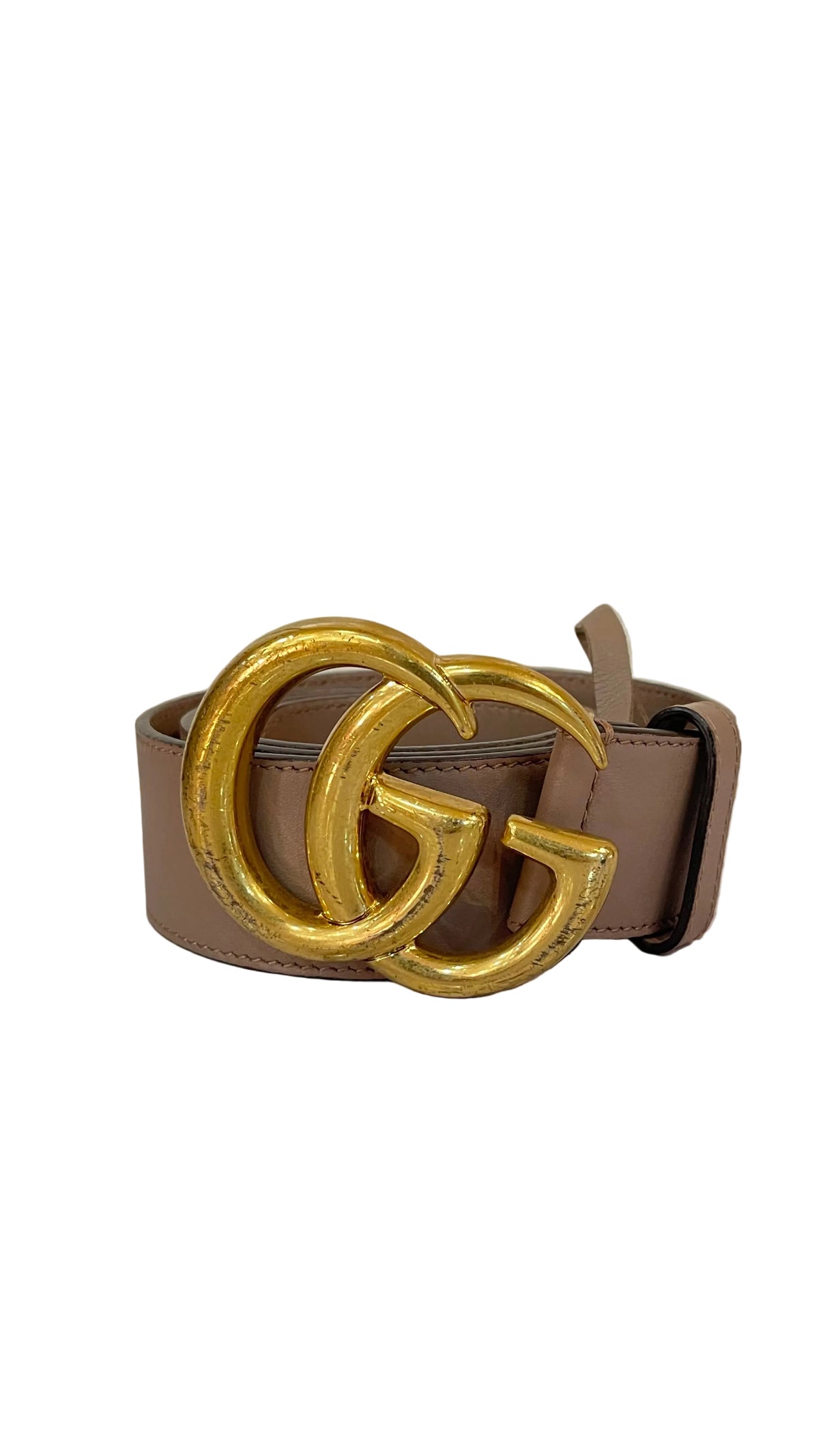 Gucci GG Marmont Wide Belt — Dusty Rose / Antique Gold
