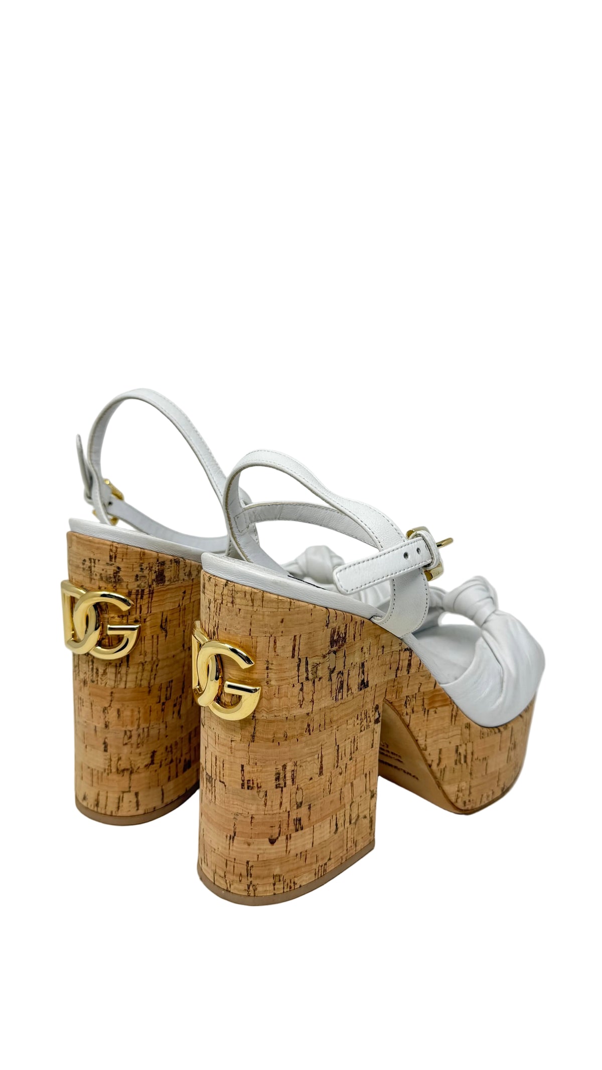 Dolce & Gabbana Leather and Cork Platform Sandals PRE OWNED White