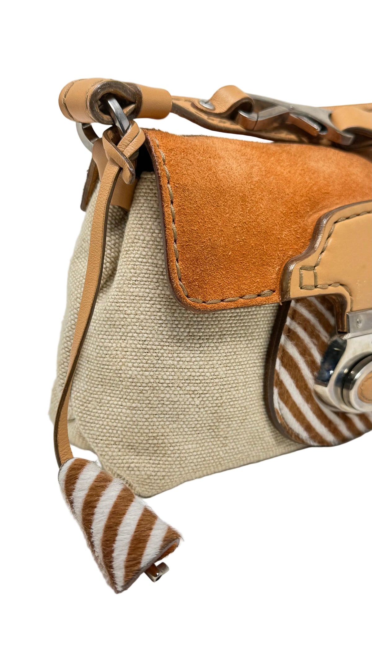 Tod's PRE OWNED Mini Shoulder Bag Canvas & Suede Orange Camel