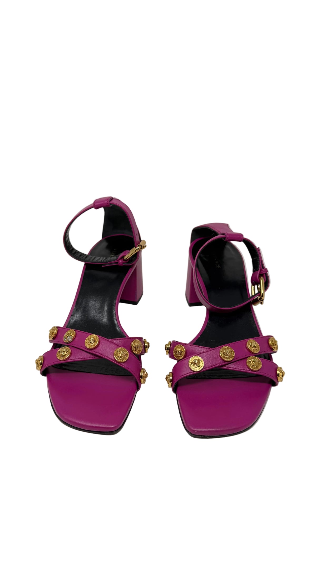 Versace Tribute Medusa PRE OWNED Block Heel Sandals Fucsia