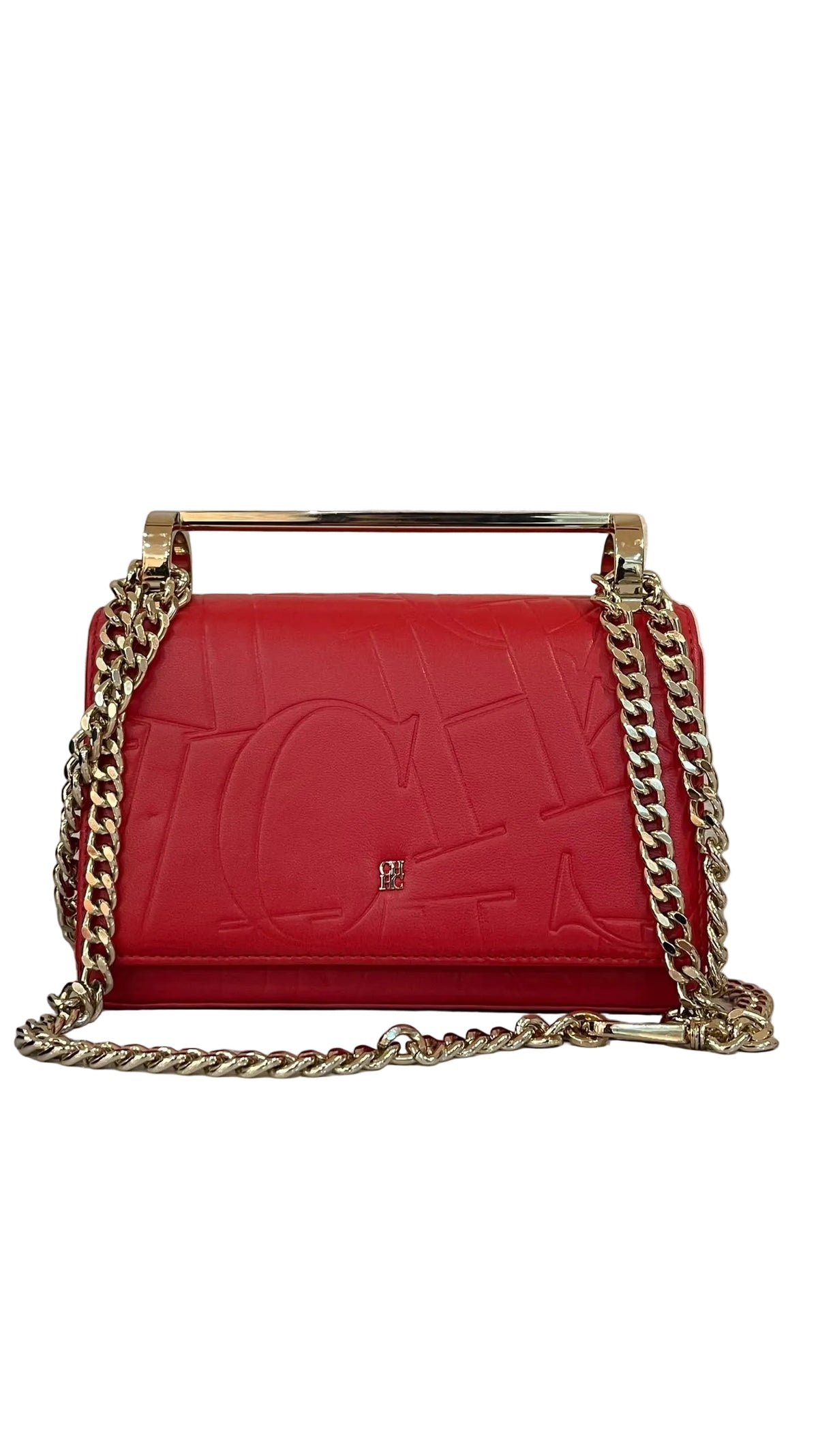Carolina Herrera Insignia Crossbody | Cuero Rojo | Monograma CH en Relieve
