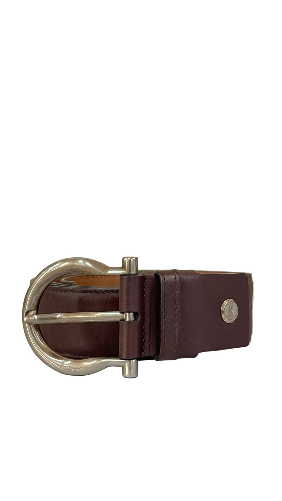 Salvatore Ferragamo Gancini Belt — Dark Brown Leather / Silver
