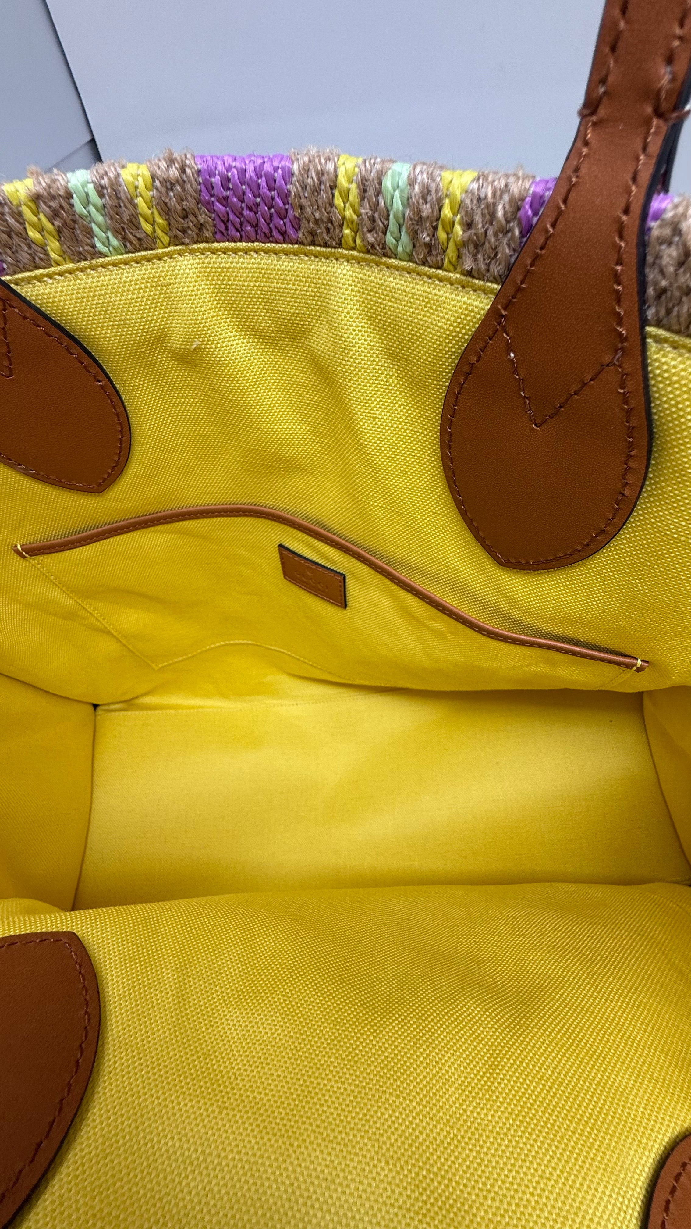 Gucci Jute Tote Multicolored Striped Leather
