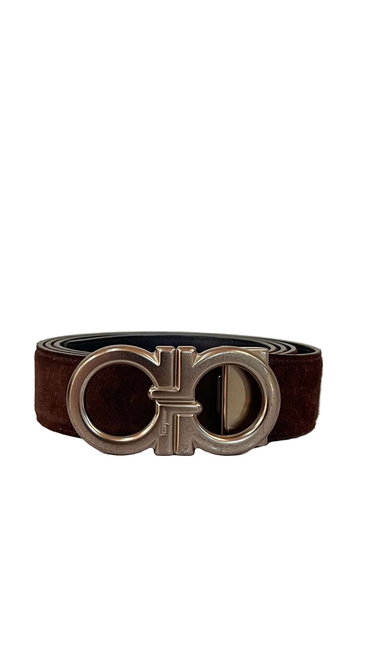 Salvatore Ferragamo Double Gancini Reversible Belt — Suede Brown / Black