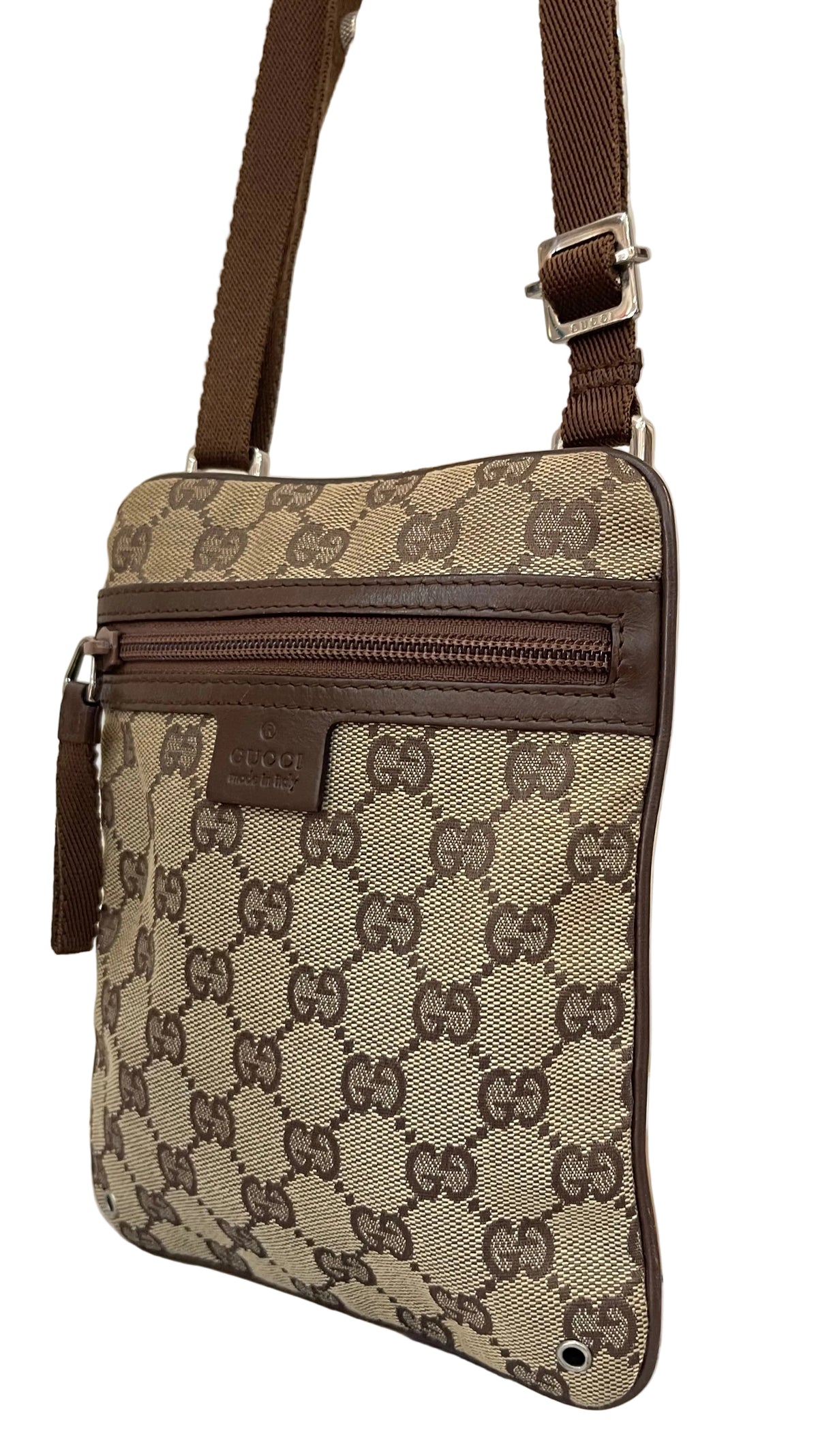 Gucci GG Canvas Flat Messenger Crossbody | Beige & Café