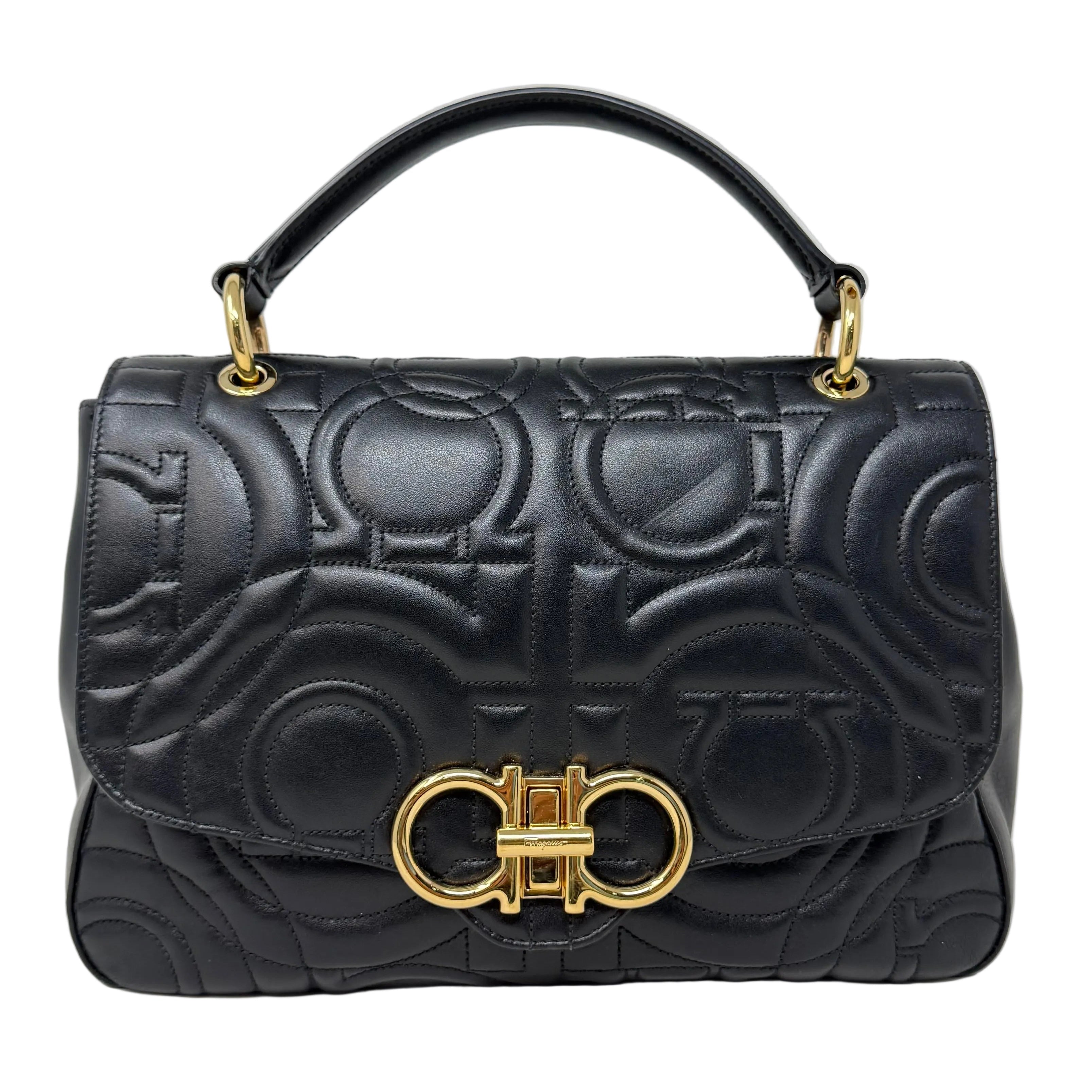 Salvatore Ferragamo Quilted Gancini Flap Shoulder Bag.