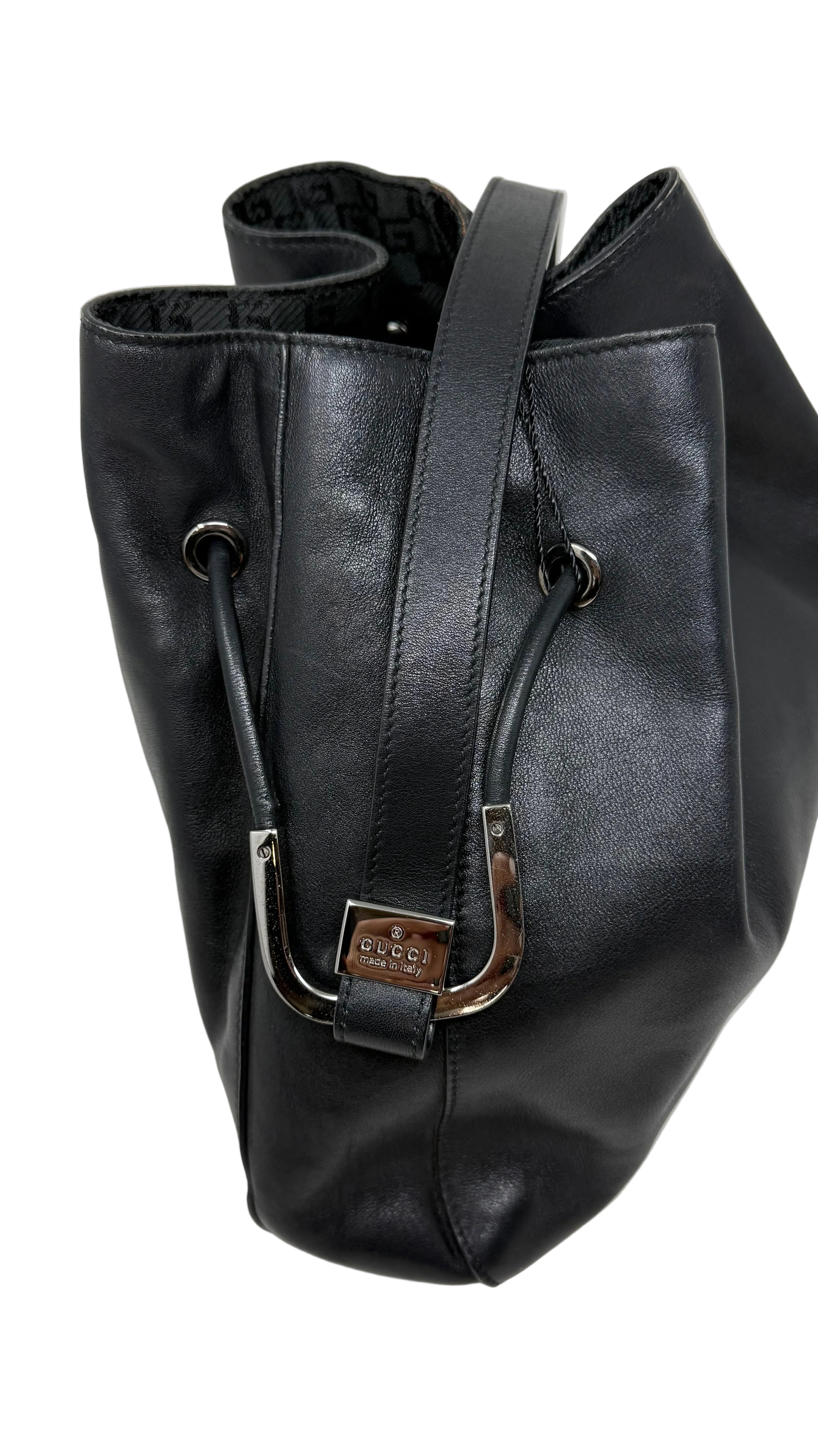 Gucci Black Leather Drawstring