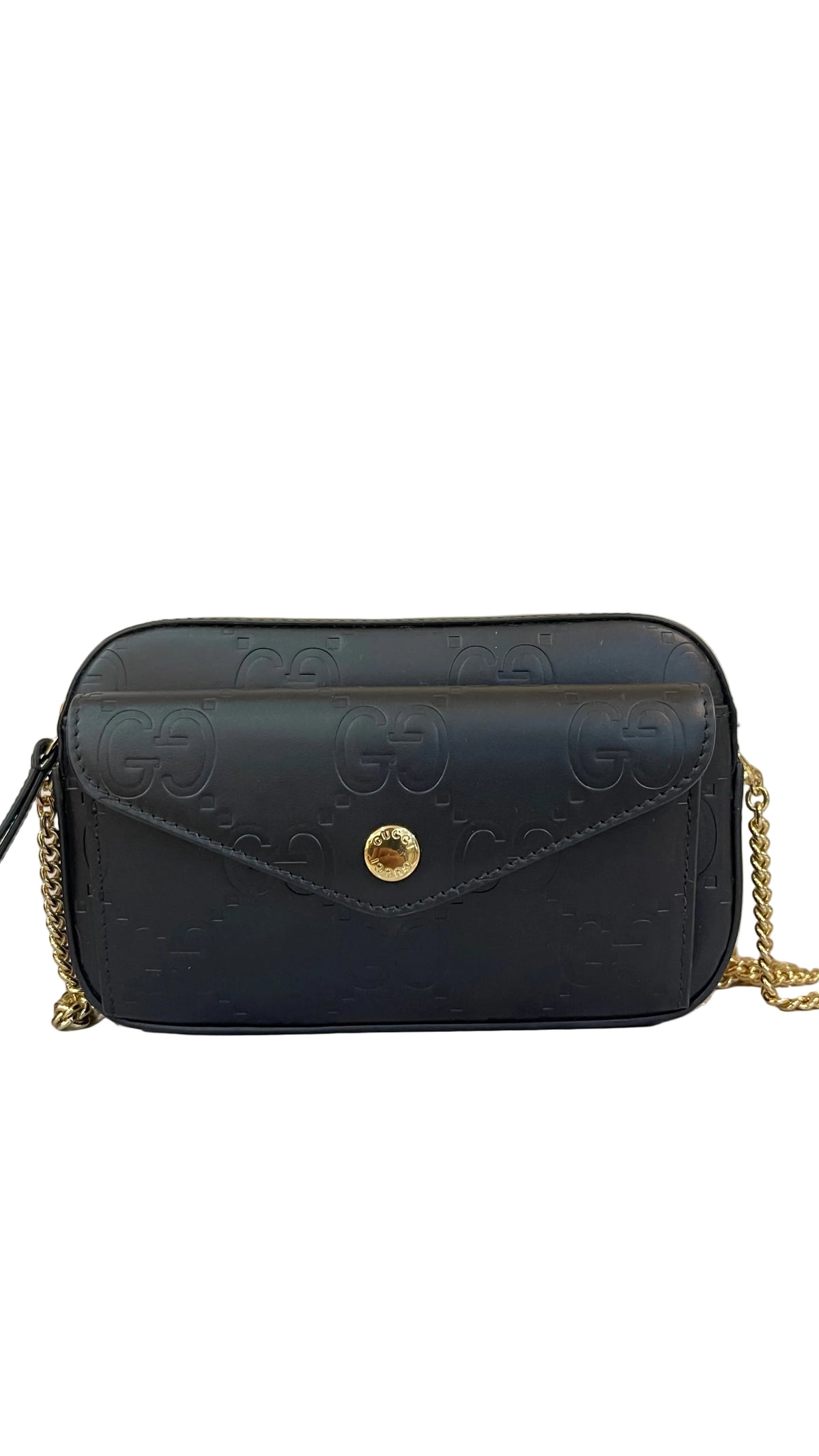 Gucci PRE OWNED GG Embossed Mini Chain Shoulder Bag Black
