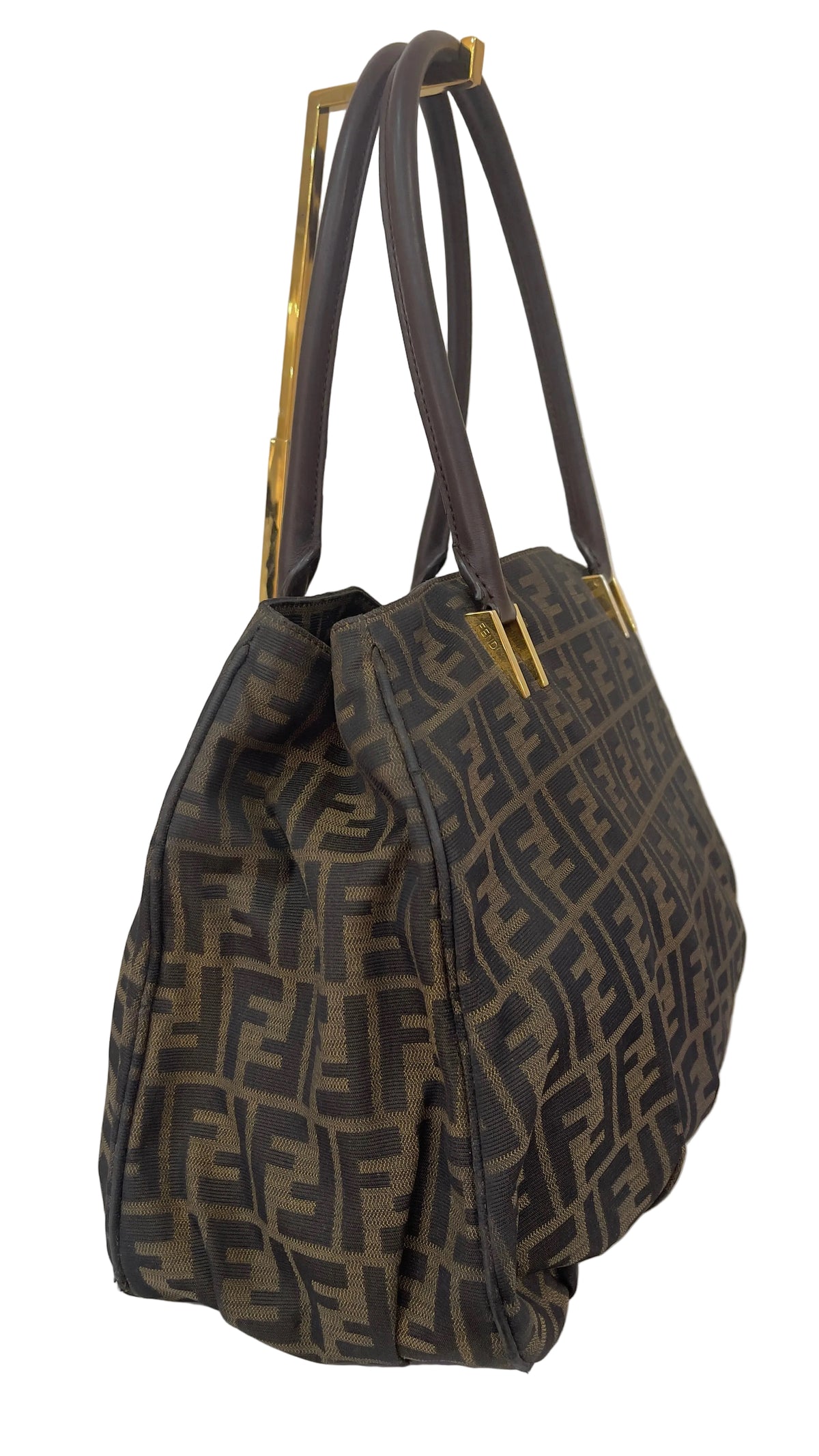 Fendi Tobacco Zucca PRE OWNED Print Canvas Mia Large Tote Bag