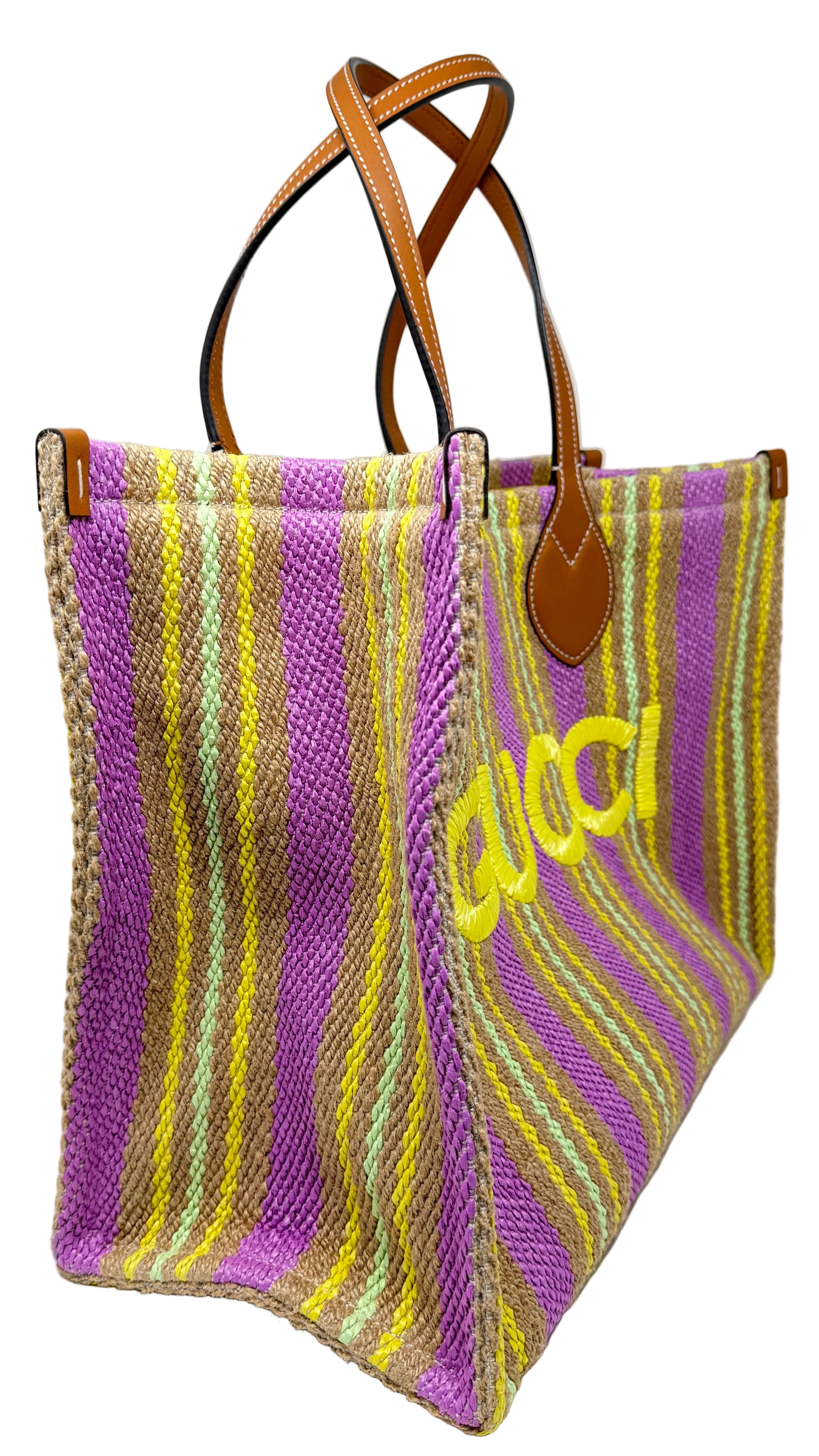 Gucci Jute Tote Multicolored Striped Leather