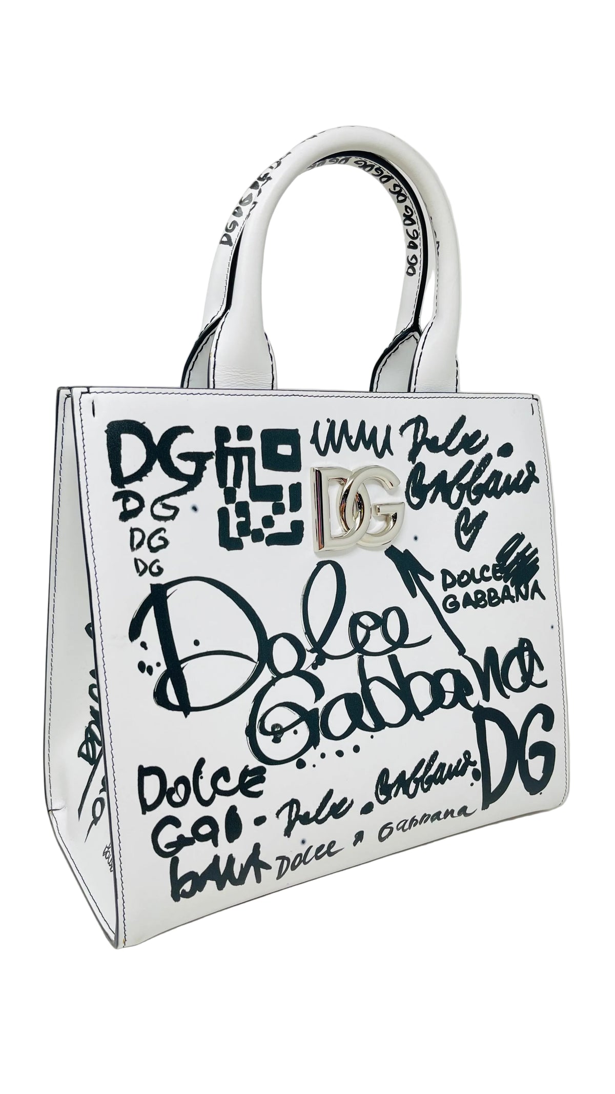Dolce & Gabbana PRE OWNED DG Daily Graffiti Tote Bag White Black