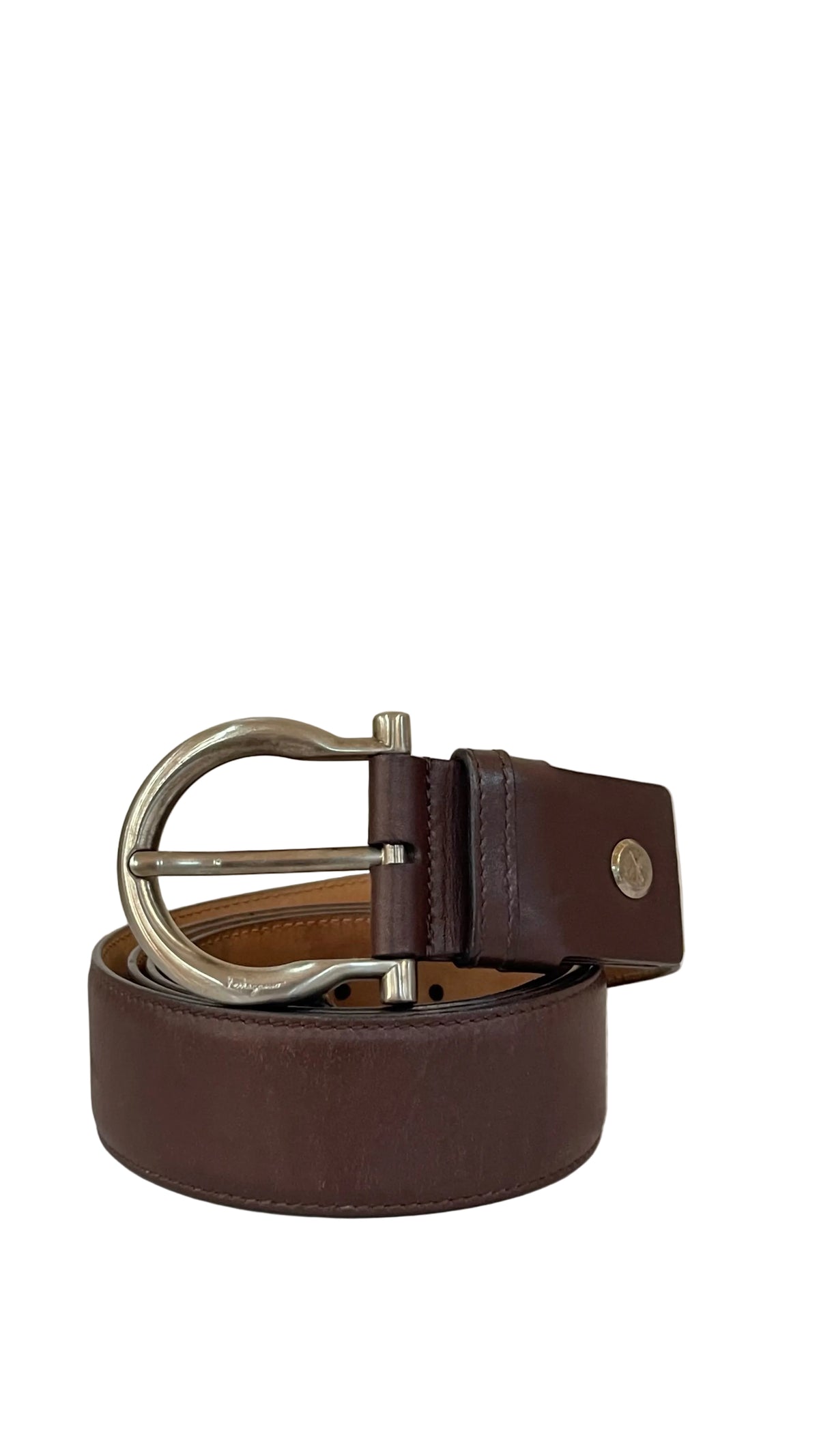 Salvatore Ferragamo Gancini Belt — Dark Brown Leather / Silver