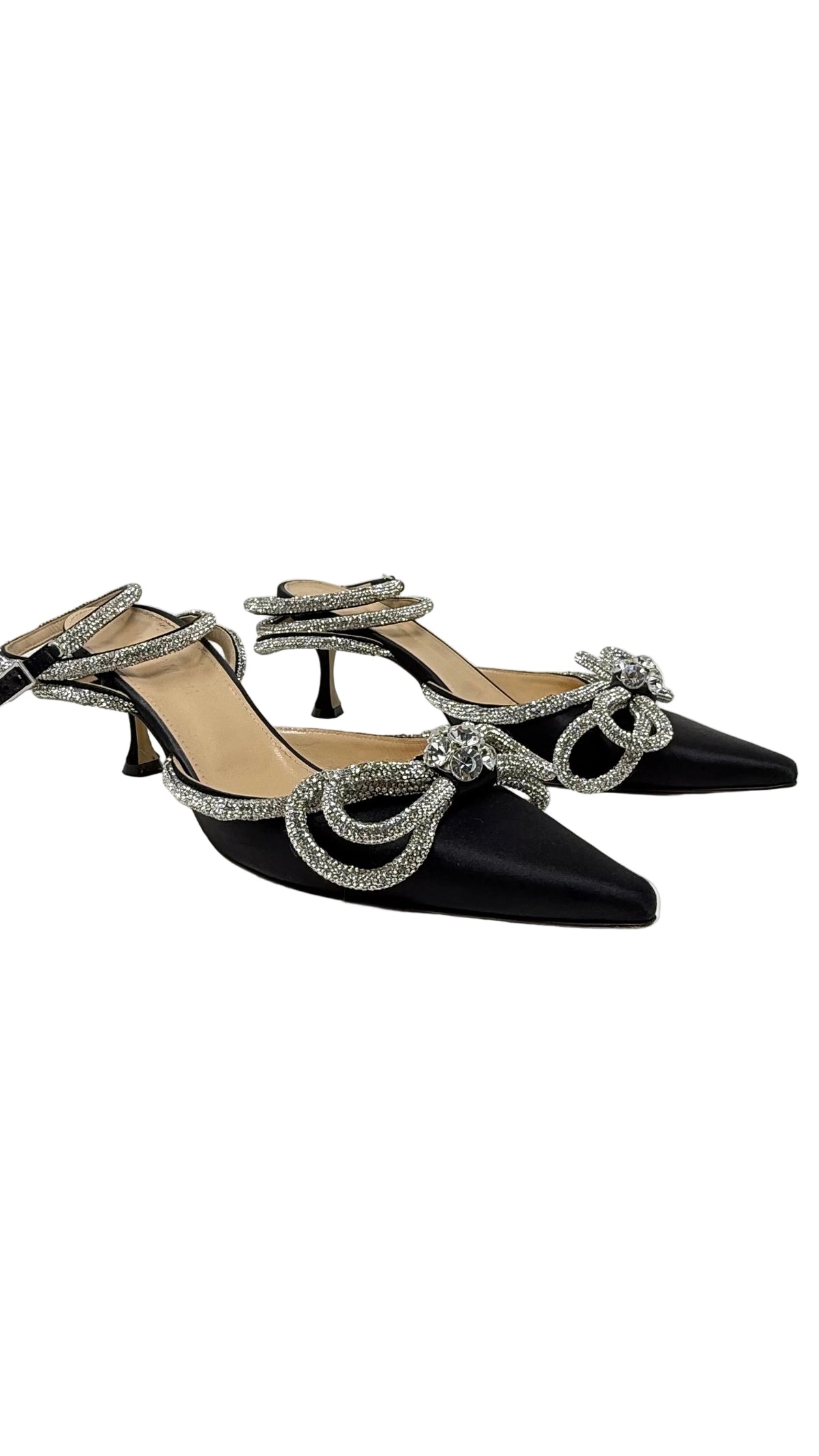 Mach & Mach Preloved Double Bow Kitten Heel | Satén Negro & Cristales | Talla 39