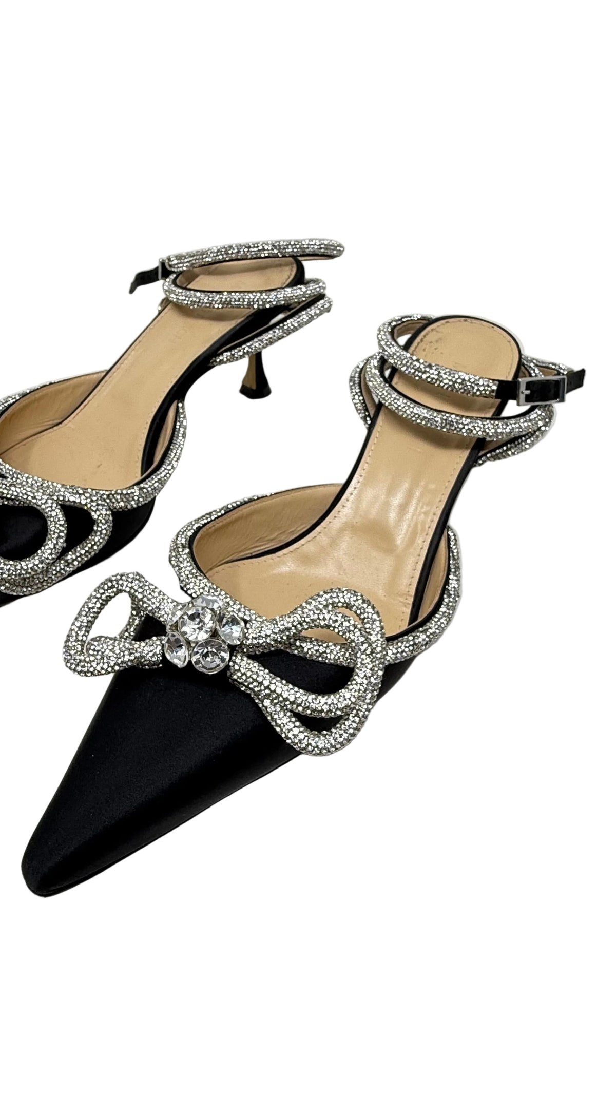 Mach & Mach Preloved Double Bow Kitten Heel | Satén Negro & Cristales | Talla 39
