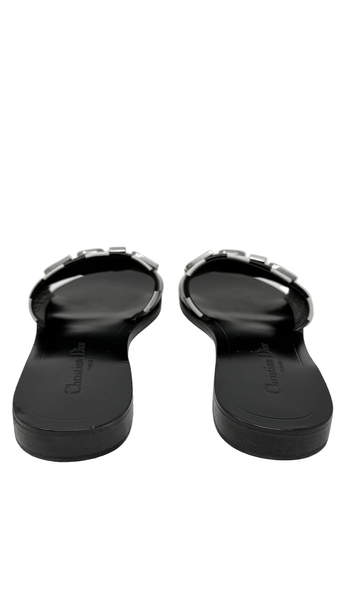 Dior PRE OWNED Slide Sandals Black Silver Logo Checkered