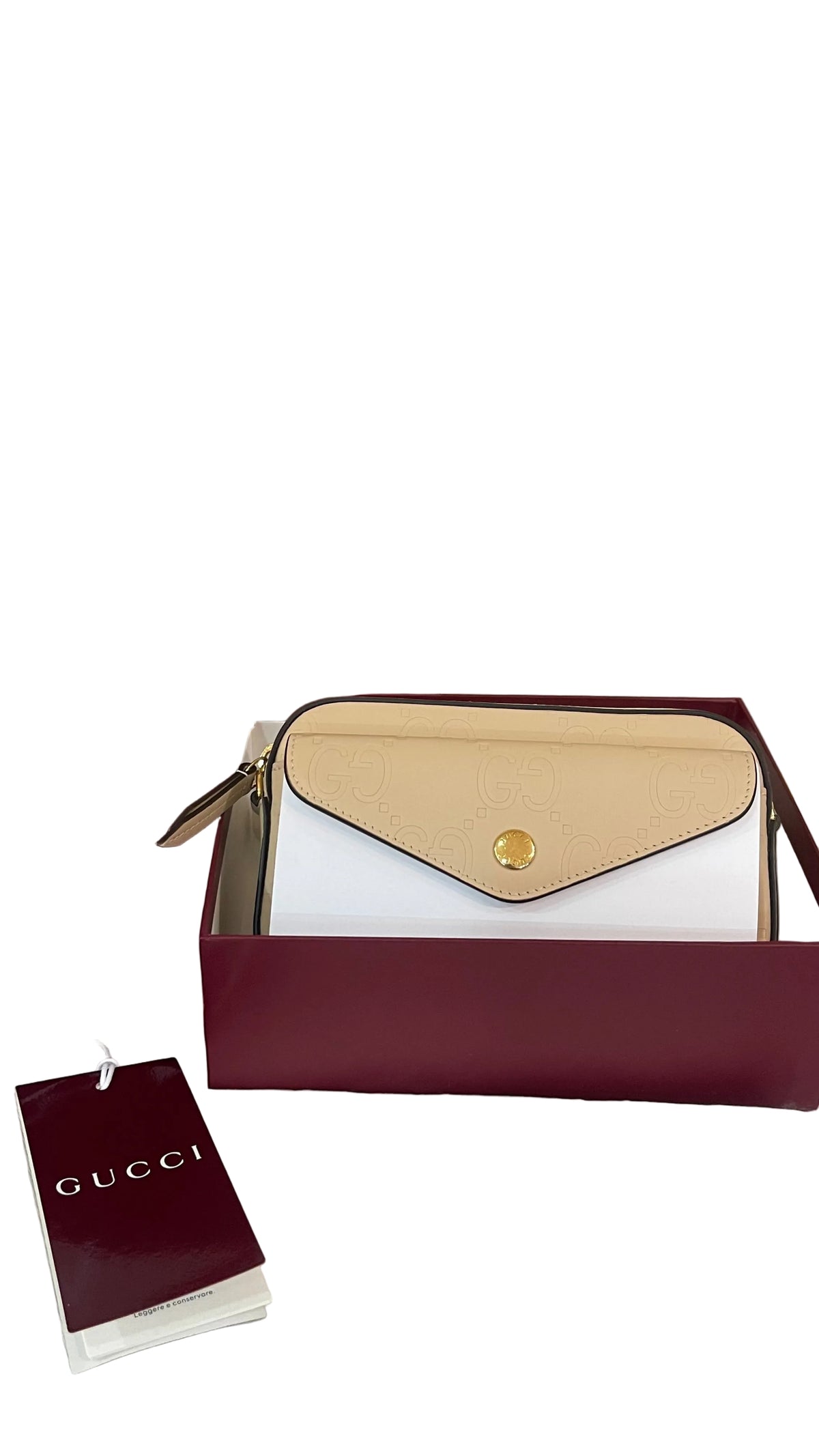 Gucci PRE OWNED GG Embossed Mini Chain Shoulder Bag Ivory