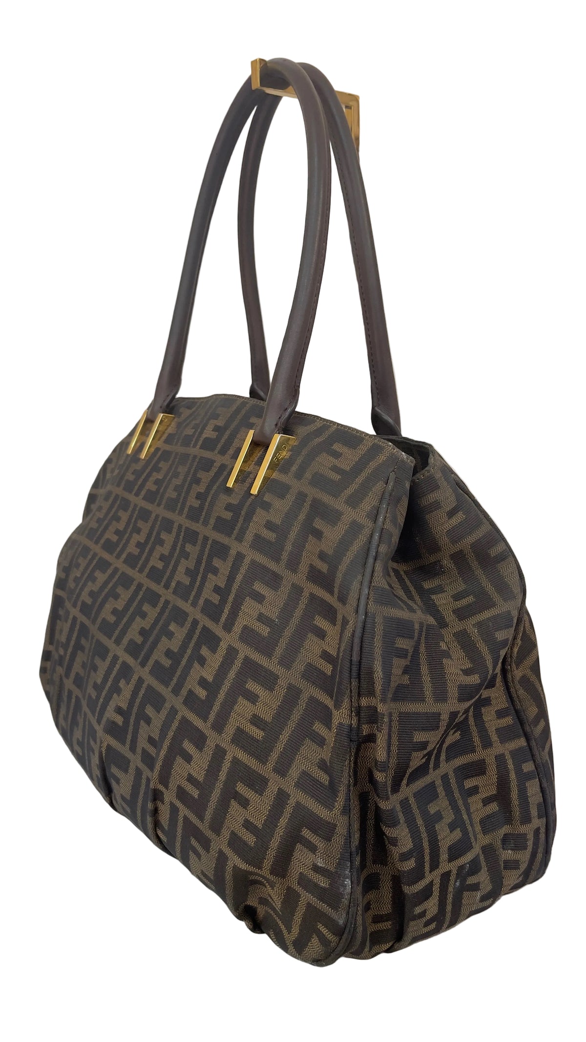 Fendi Tobacco Zucca PRE OWNED Print Canvas Mia Large Tote Bag