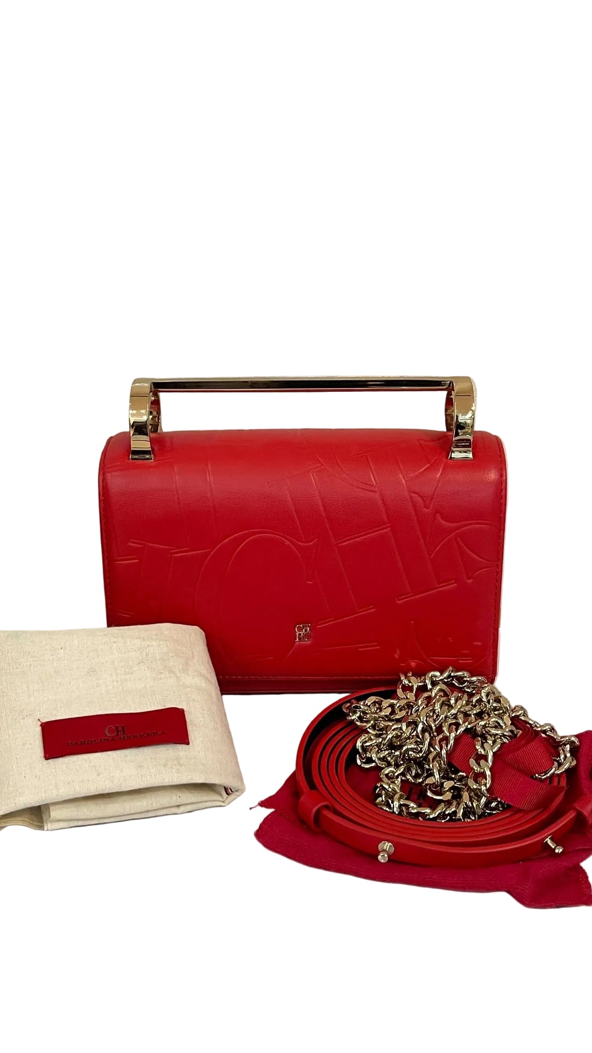 Carolina Herrera Insignia Crossbody | Cuero Rojo | Monograma CH en Relieve