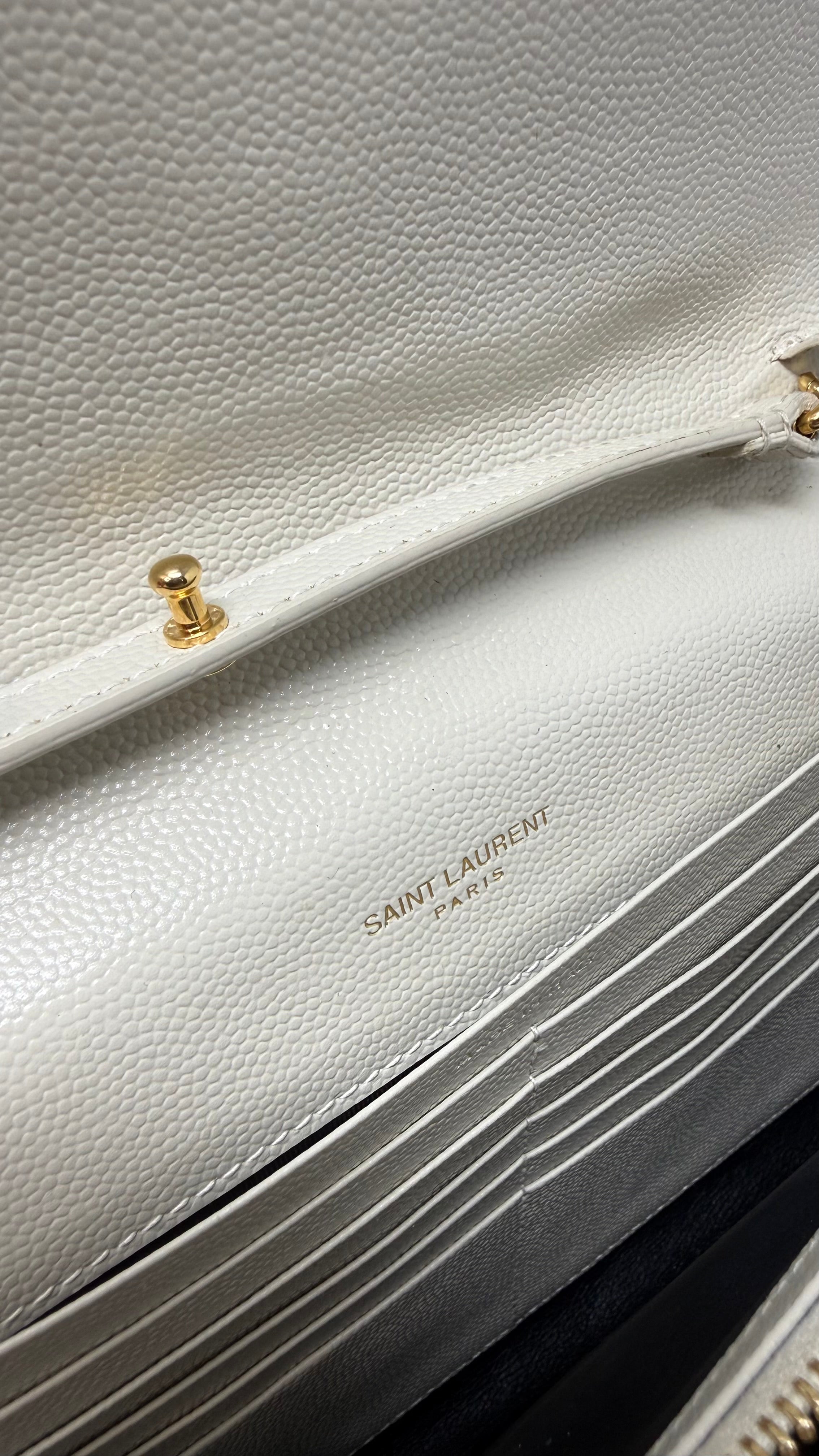 Yves Saint Laurent White Chevron Quilted Leather Envelope Small.