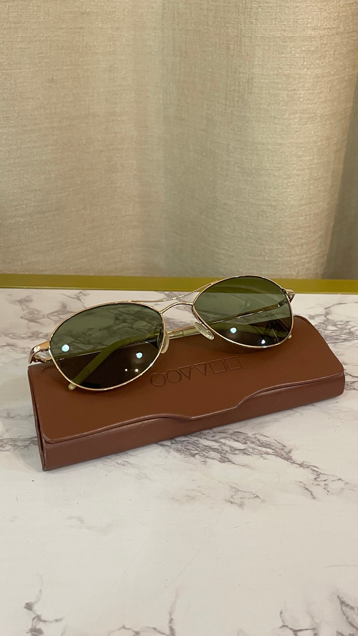 Oliver Peoples PRE OWNED Aviator Gold Metal Green Lens Sunglasses