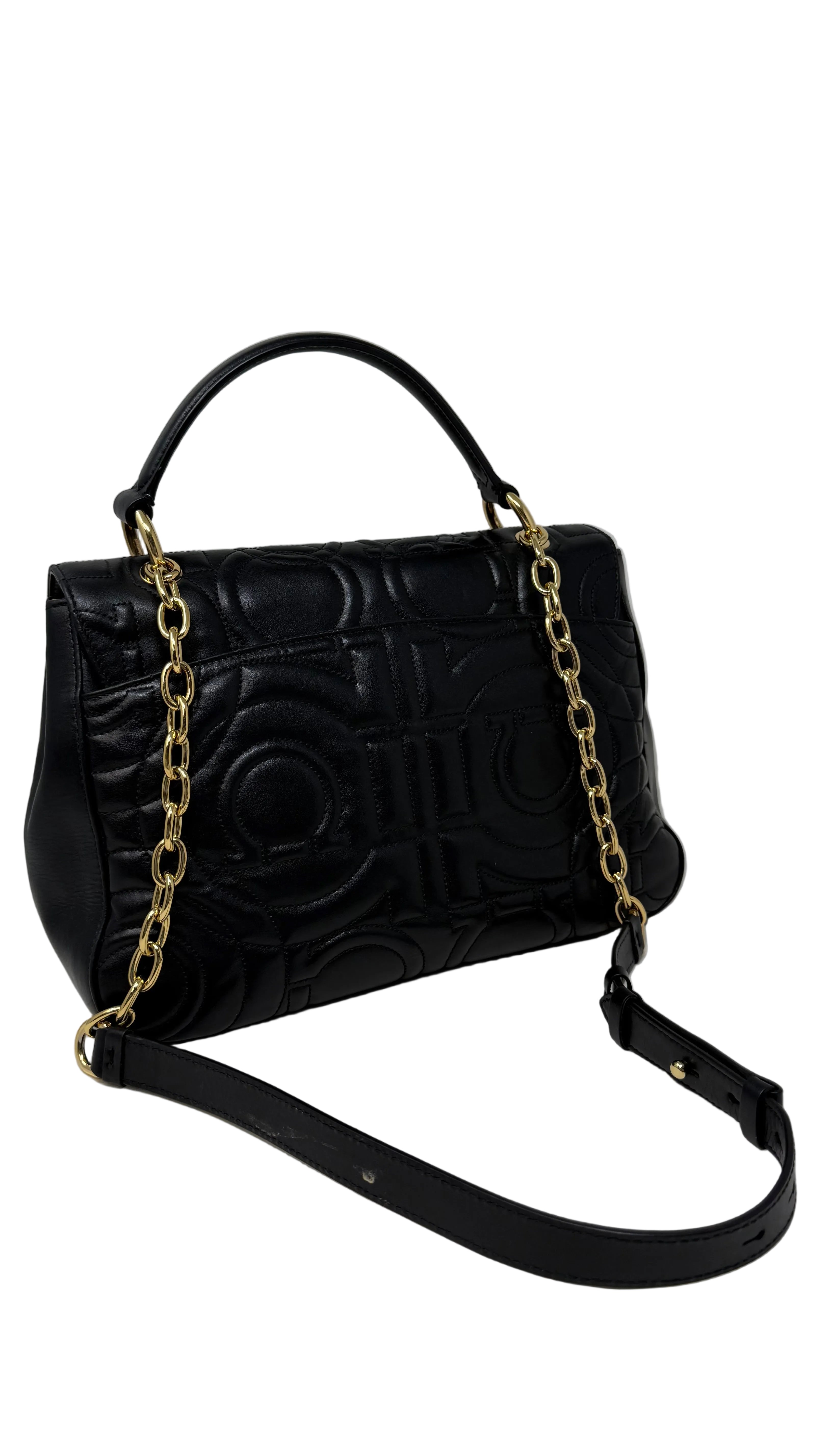 Salvatore Ferragamo Quilted Gancini Flap Shoulder Bag.