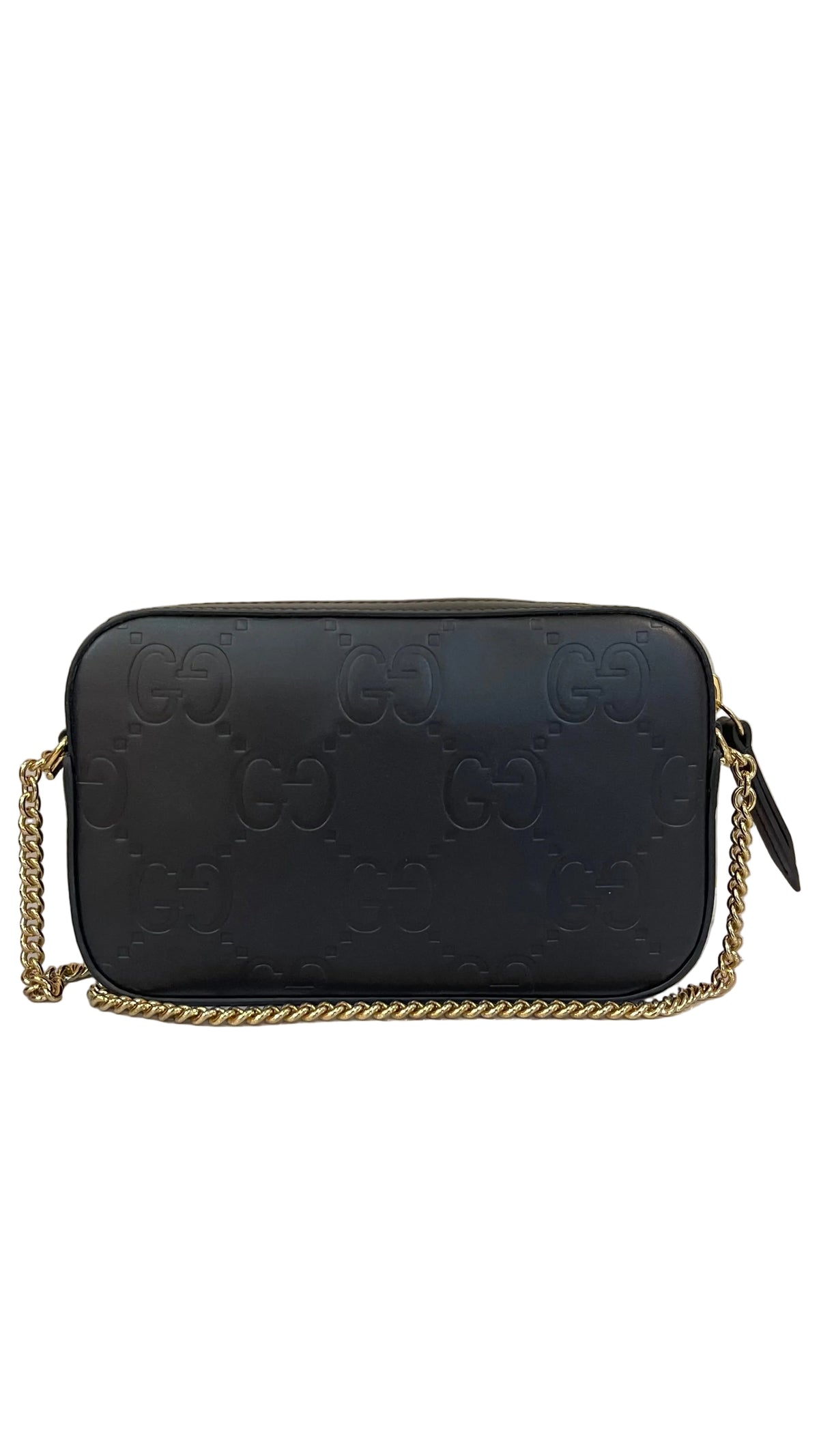 Gucci PRE OWNED GG Embossed Mini Chain Shoulder Bag Black