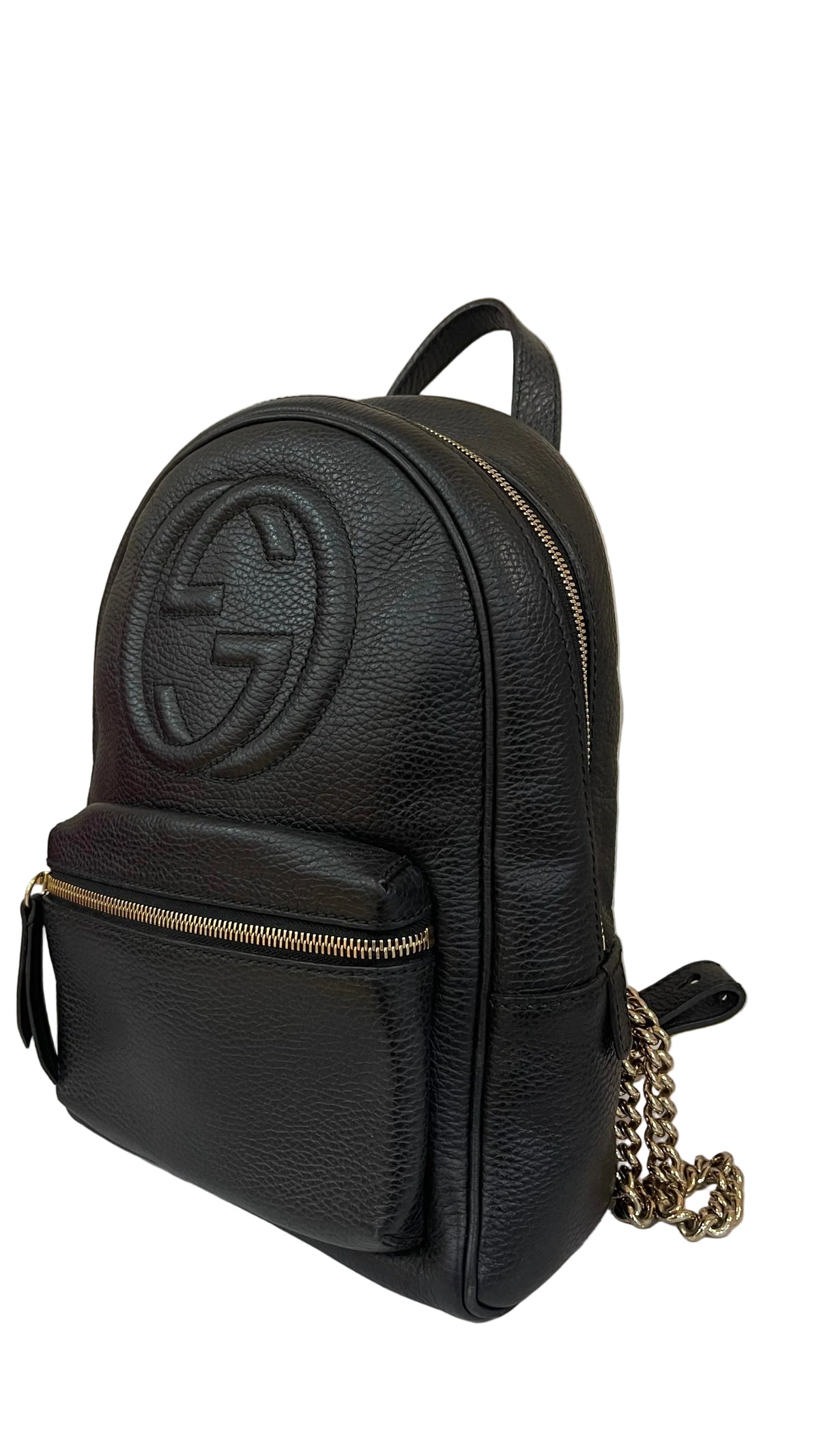 Gucci PRE OWNED Soho Chain Backpack Black Pebbled Leather