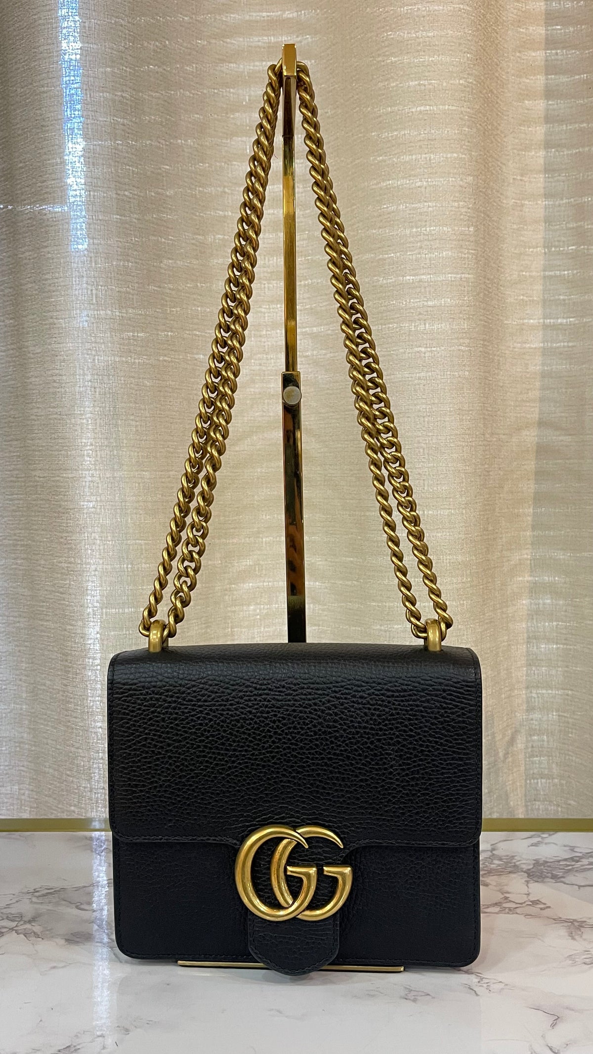 Gucci PRE OWNED GG Marmont Chain Leather Small Shoulder Bag