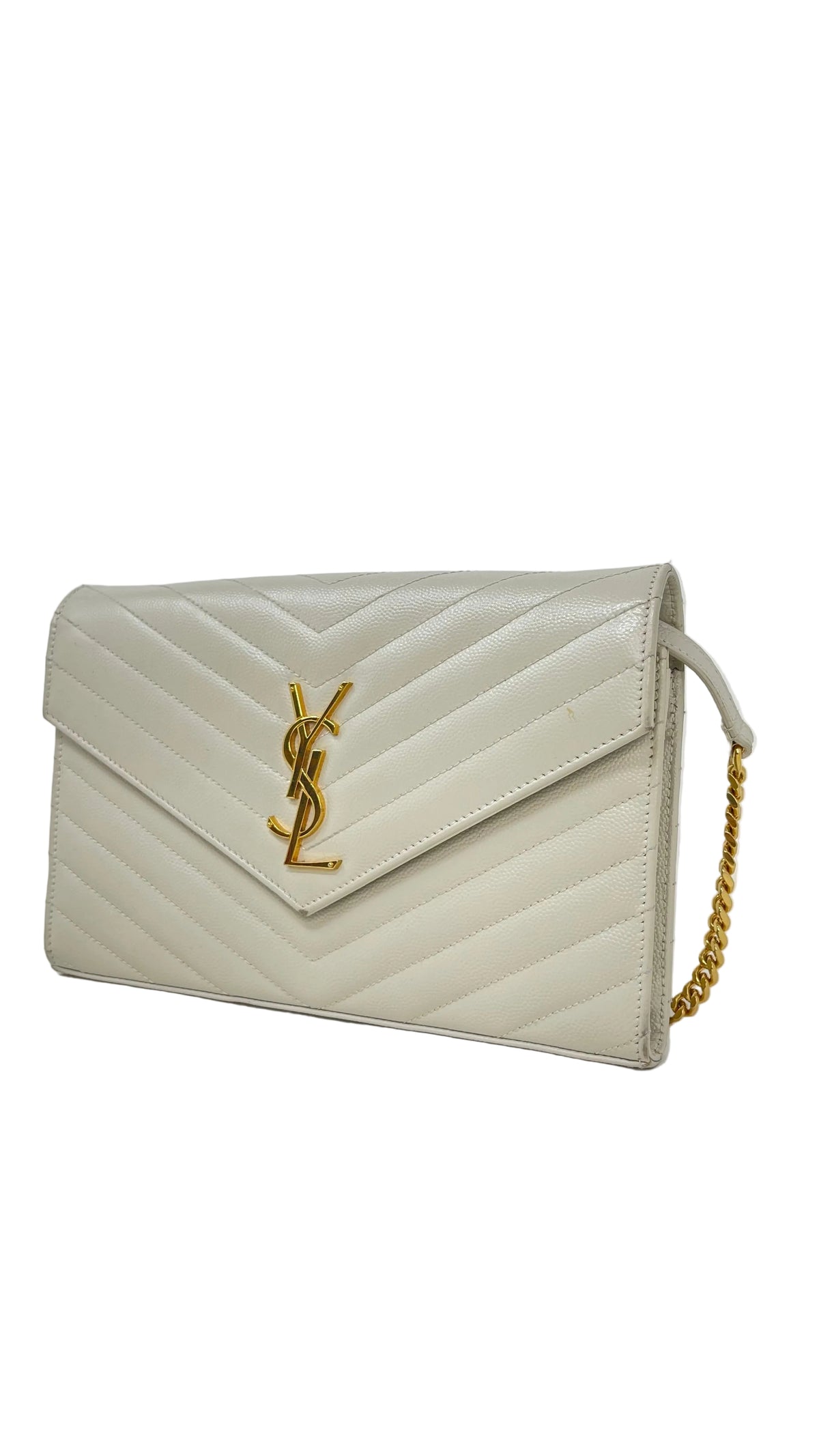 Yves Saint Laurent Envelope Small PRE OWNED White Grain de Poudre