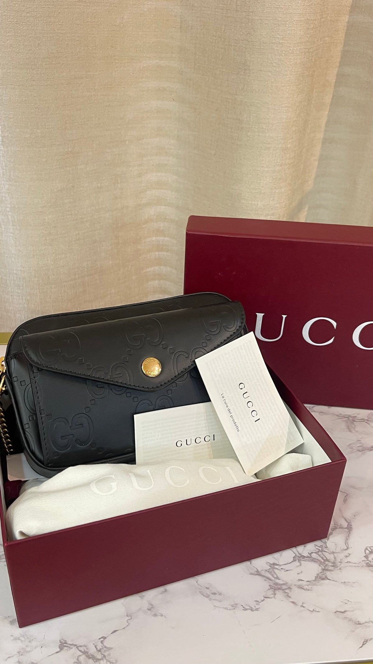 Gucci PRE OWNED GG Embossed Mini Chain Shoulder Bag Black