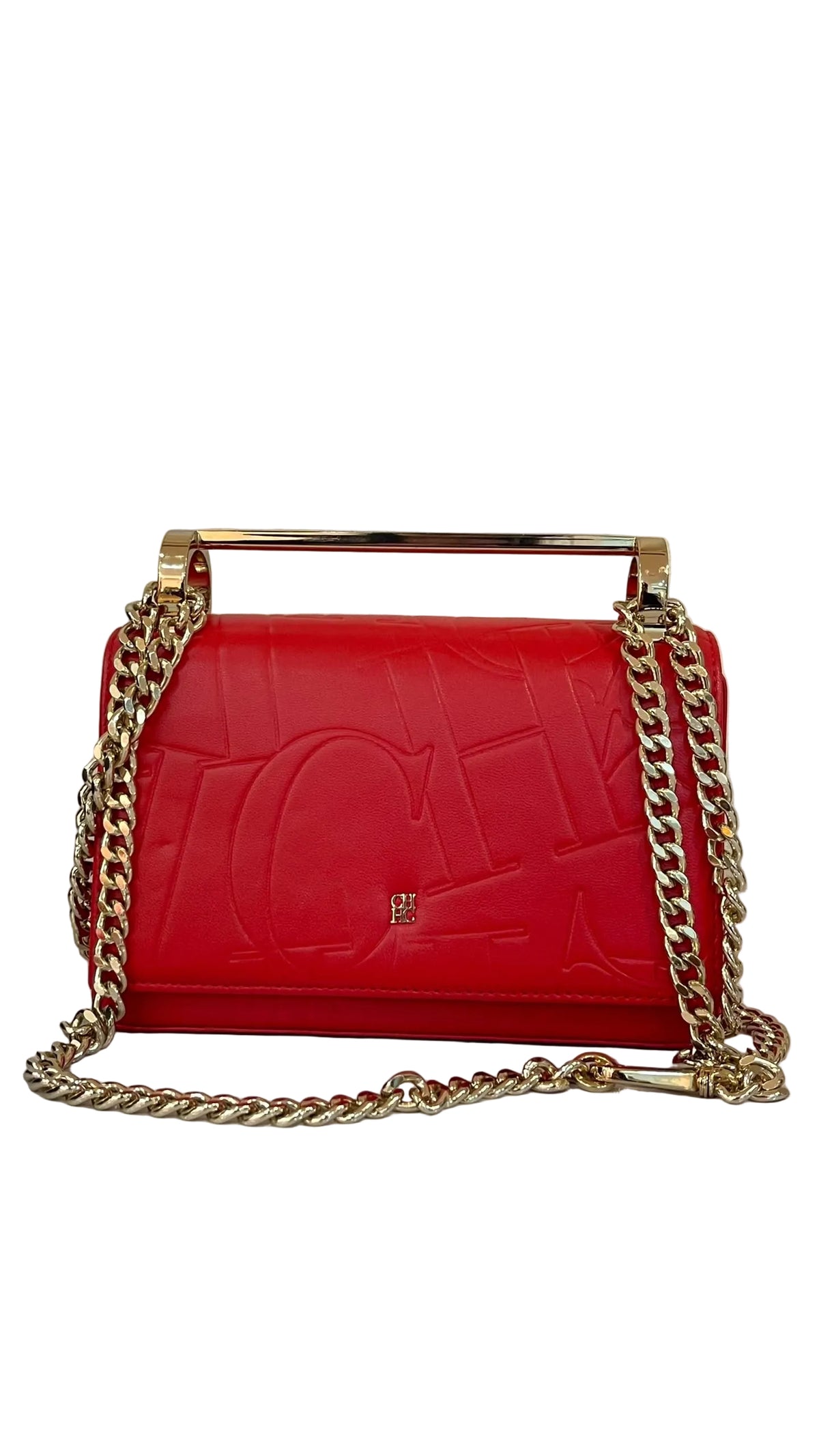 Carolina Herrera Insignia Crossbody | Cuero Rojo | Monograma CH en Relieve
