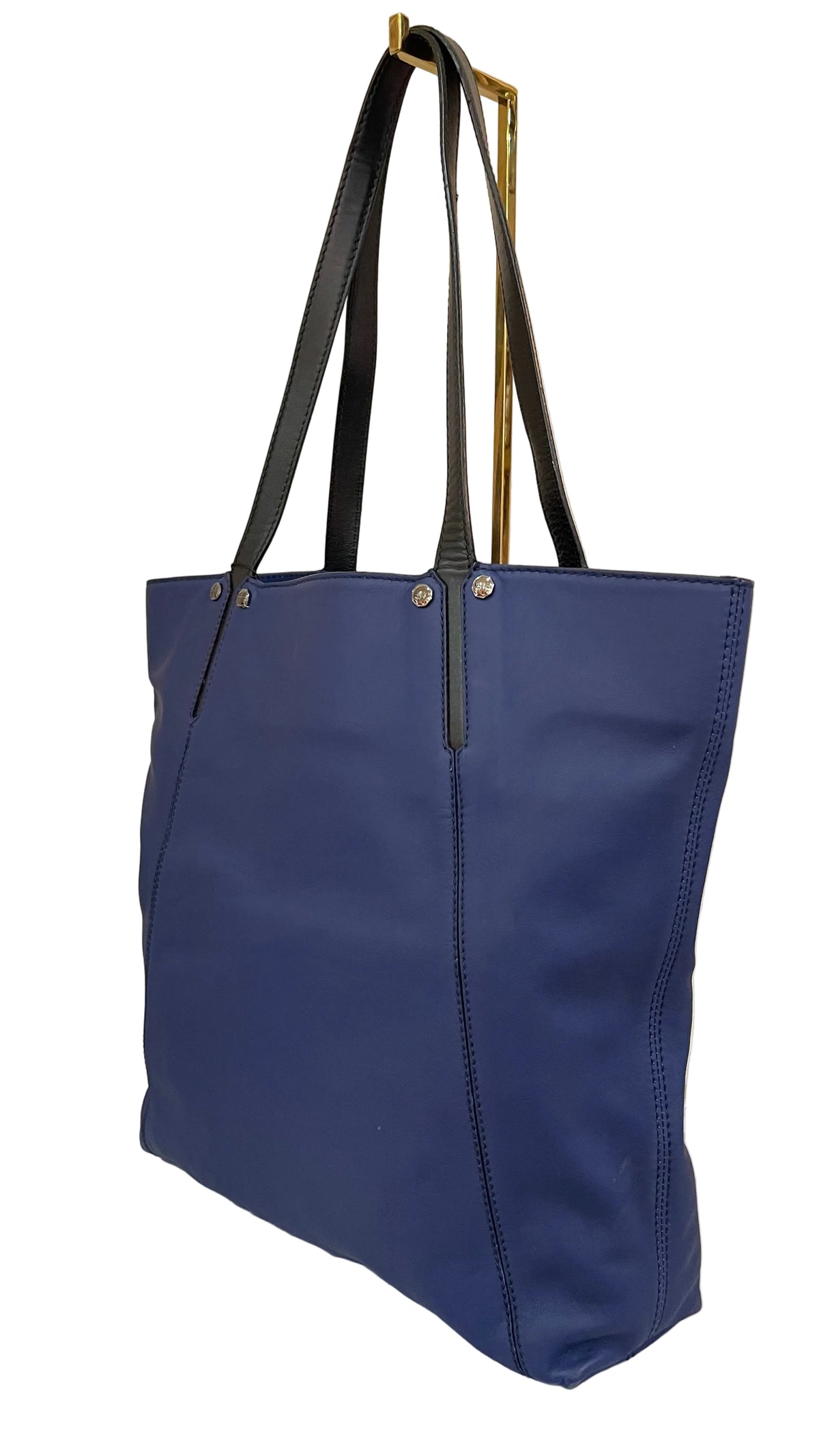 Bvlgari PRE OWNED Nylon & Leather Tote Bag Navy Blue