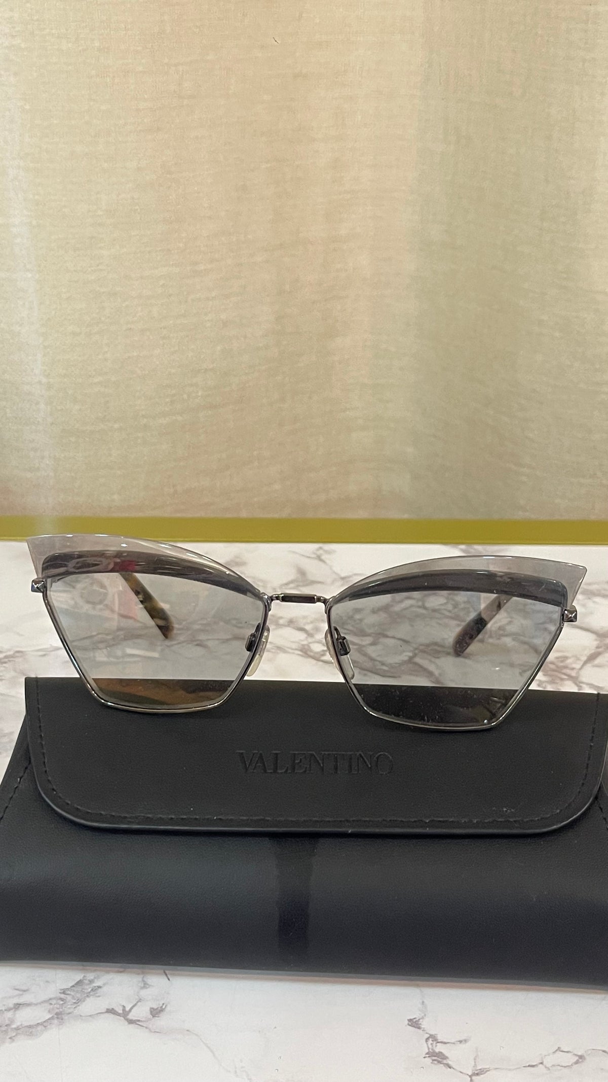 Valentino Cat-Eye Rimless Sunglasses PRE OWNED Gunmetal Smoke
