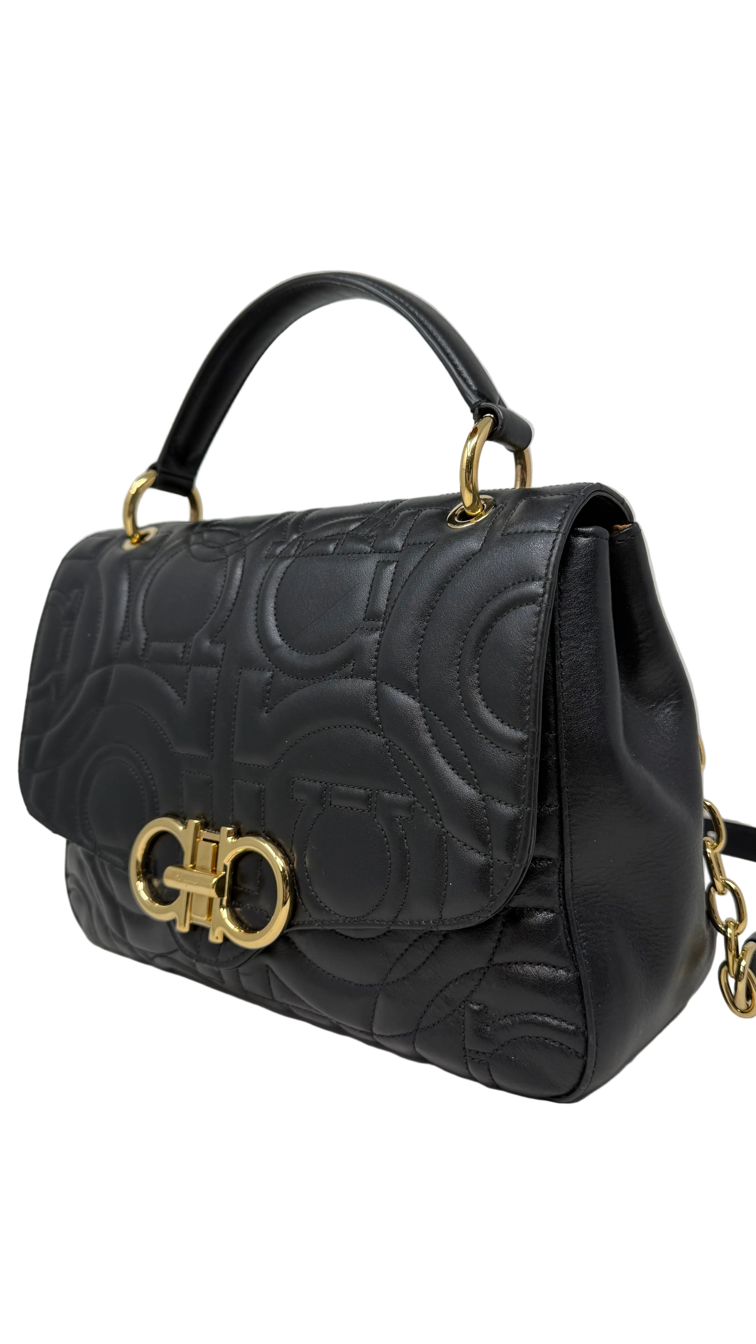 Salvatore Ferragamo Quilted Gancini Flap Shoulder Bag.