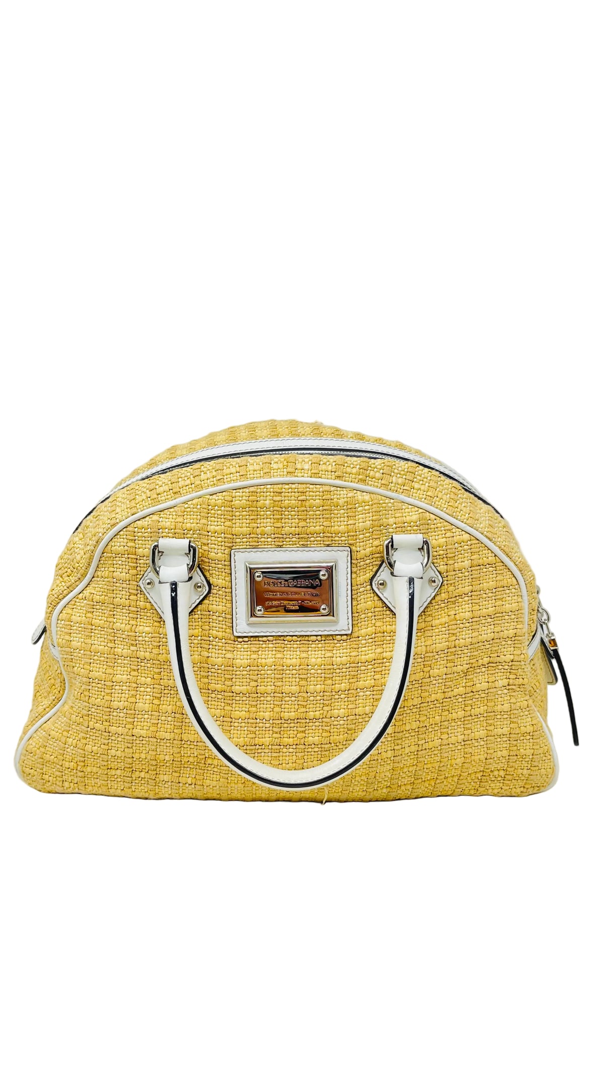 Dolce & Gabbana PRE OWNED Raphia Woven Dome Bag Yellow White
