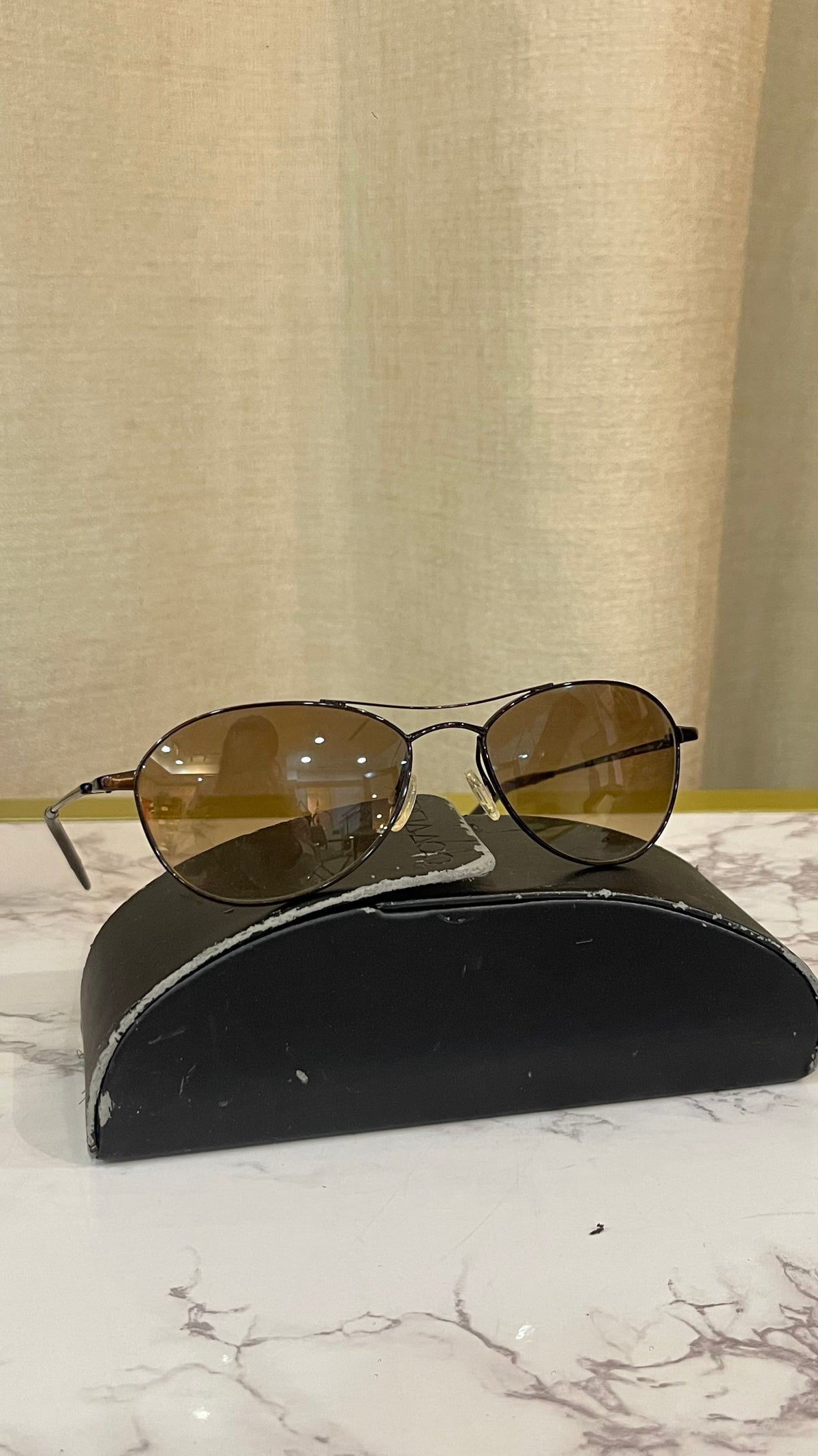 Oliver Peoples PRE OWNED Aviator Black Metal Brown Gradient Sunglasses
